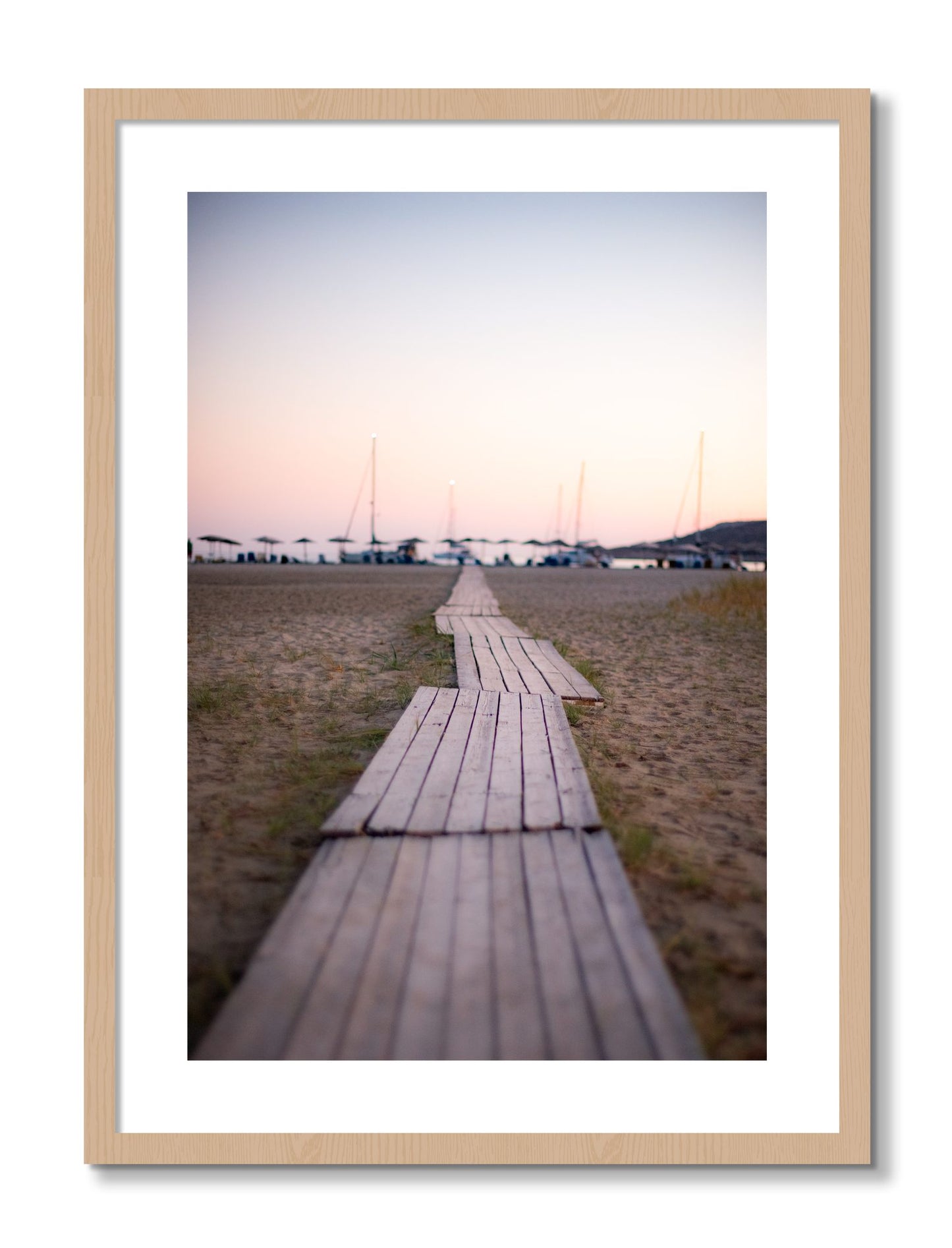 Framed photograph of Greek Isles by Dylan Ozanich, Oak frame, Borders