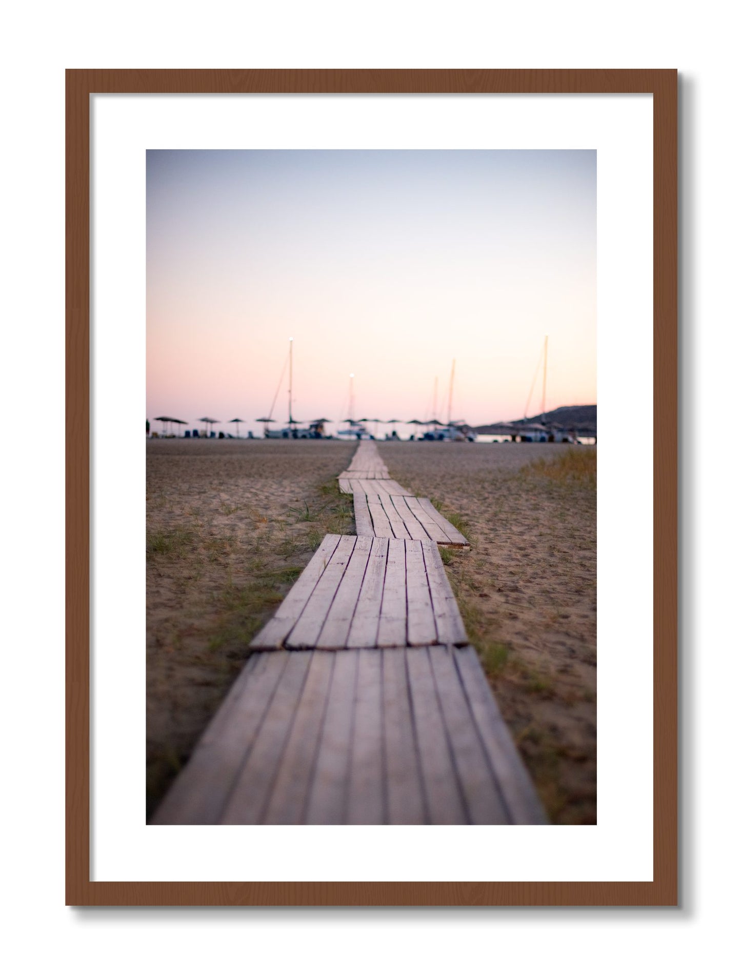 Framed photograph of Greek Isles by Dylan Ozanich, Walnut frame, Borders