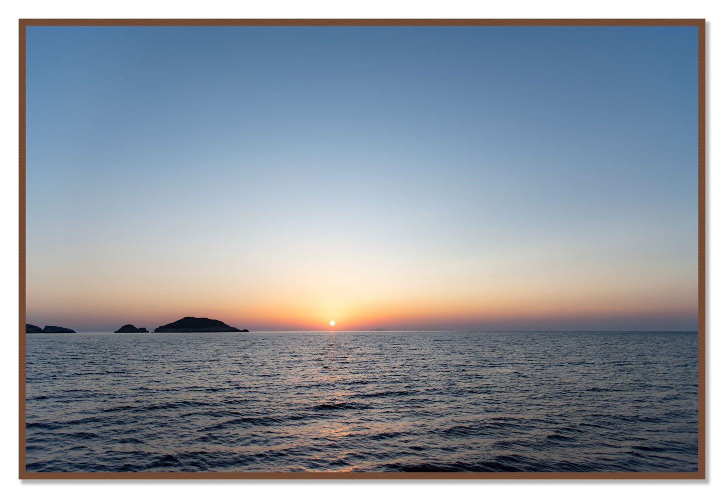 Greek Ocean by Dylan Ozanich, 48×72 Full Bleed Print in a Walnut frame