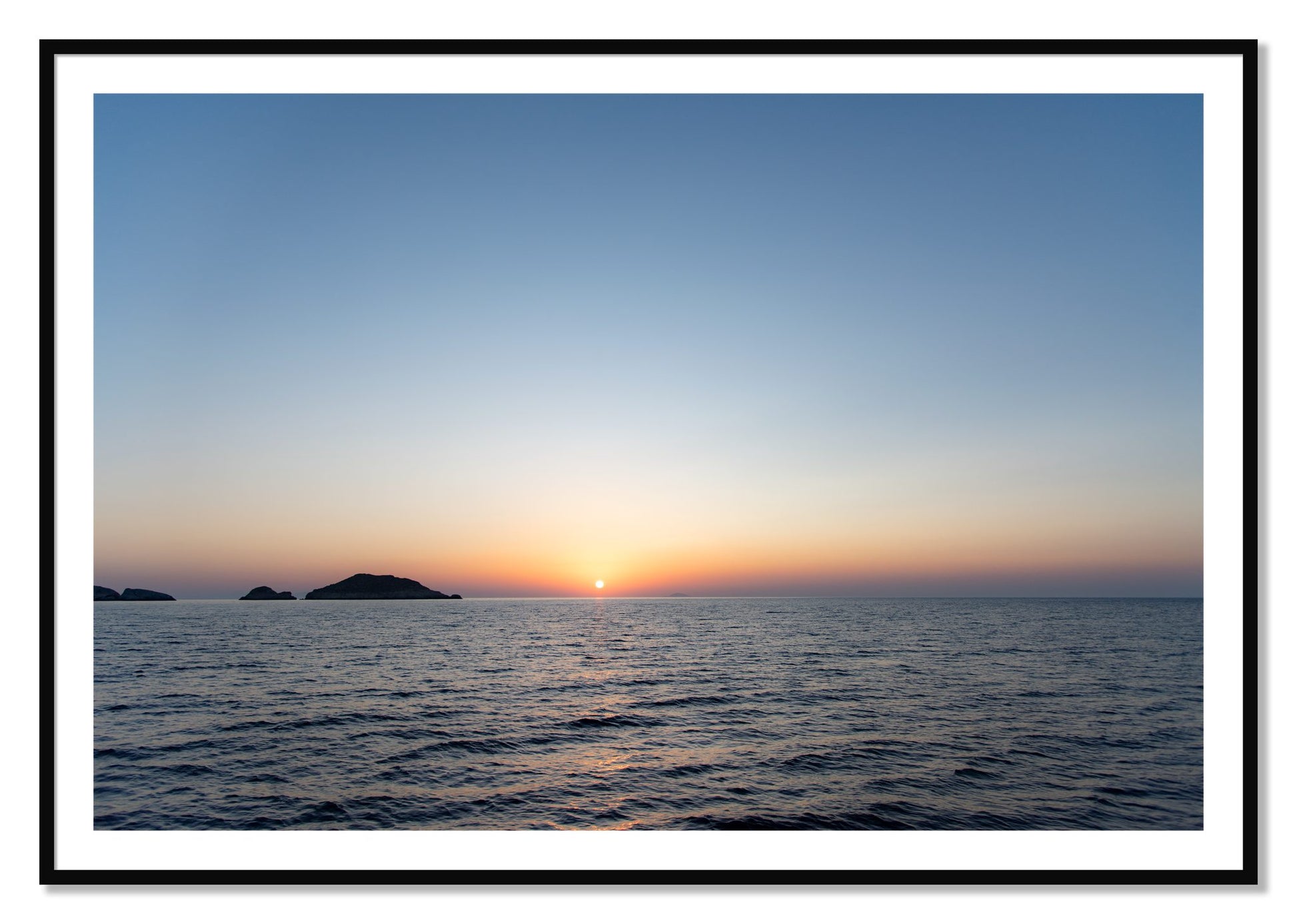 Framed photograph of Greek Ocean by Dylan Ozanich, Black frame, Borders