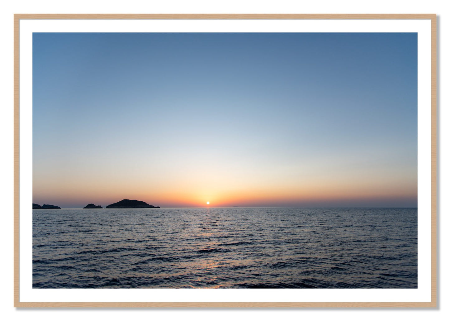 Framed photograph of Greek Ocean by Dylan Ozanich, Oak frame, Borders