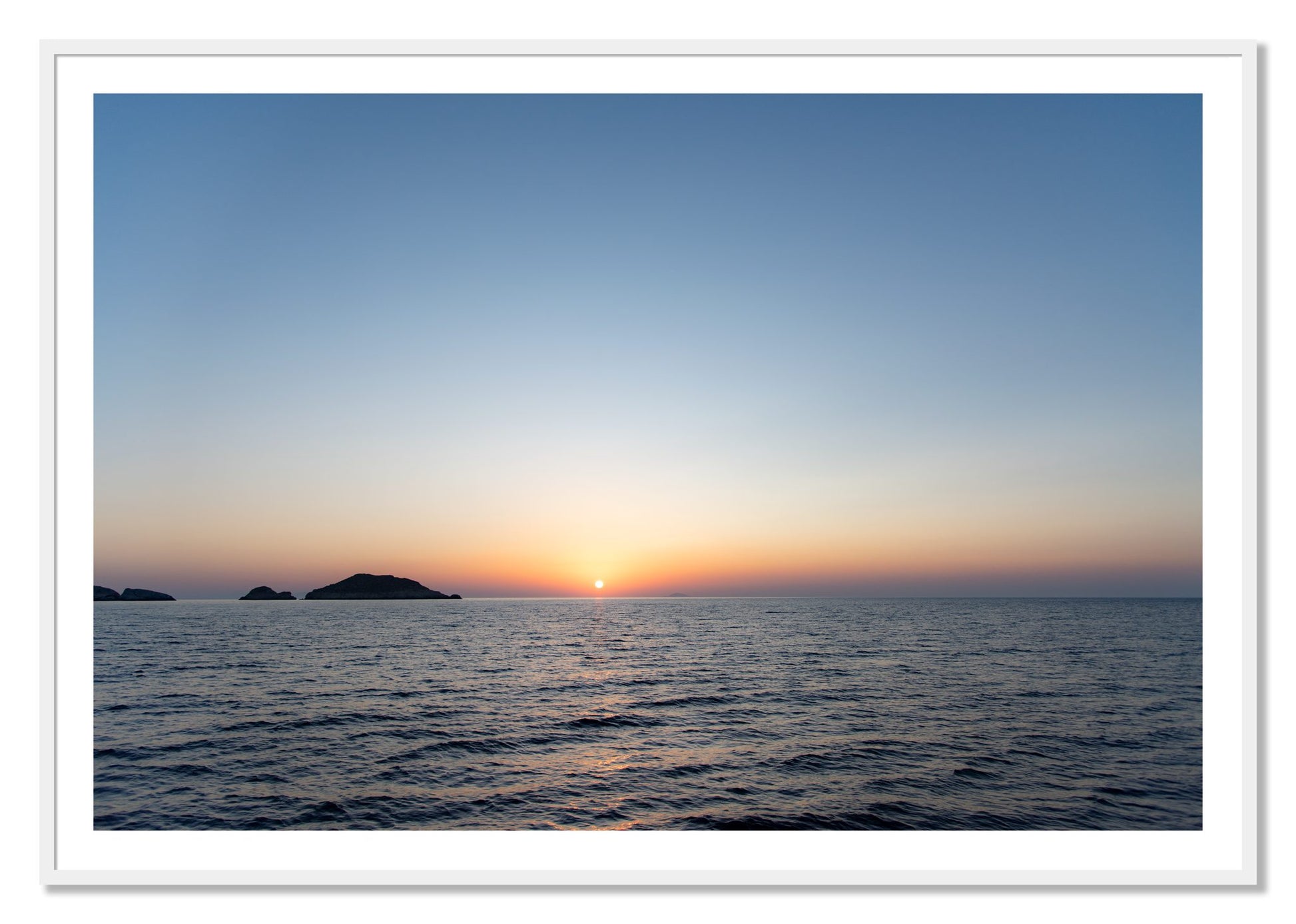 Framed photograph of Greek Ocean by Dylan Ozanich, White frame, Borders