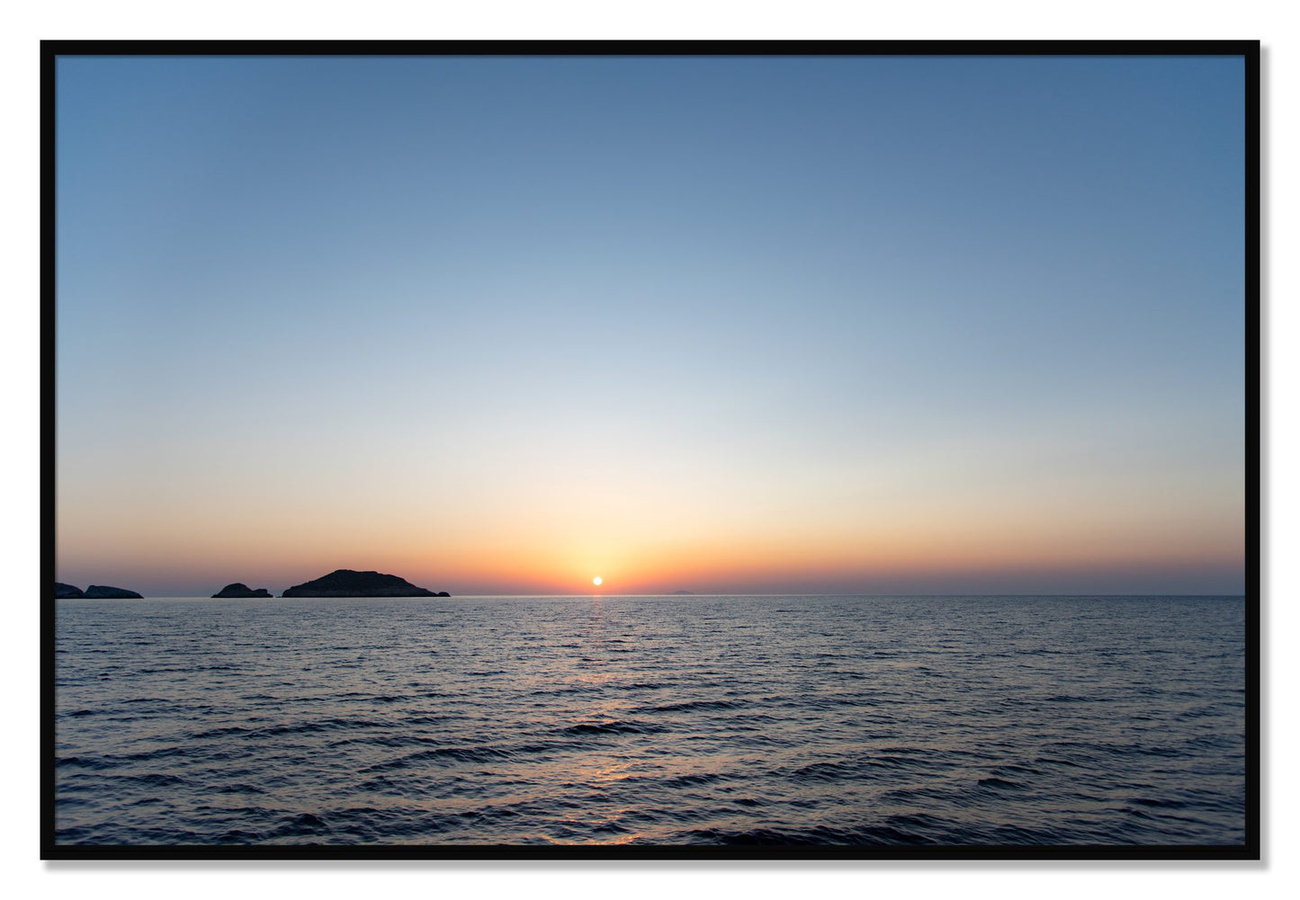 Framed photograph of Greek Ocean by Dylan Ozanich, Black frame, Full Bleed