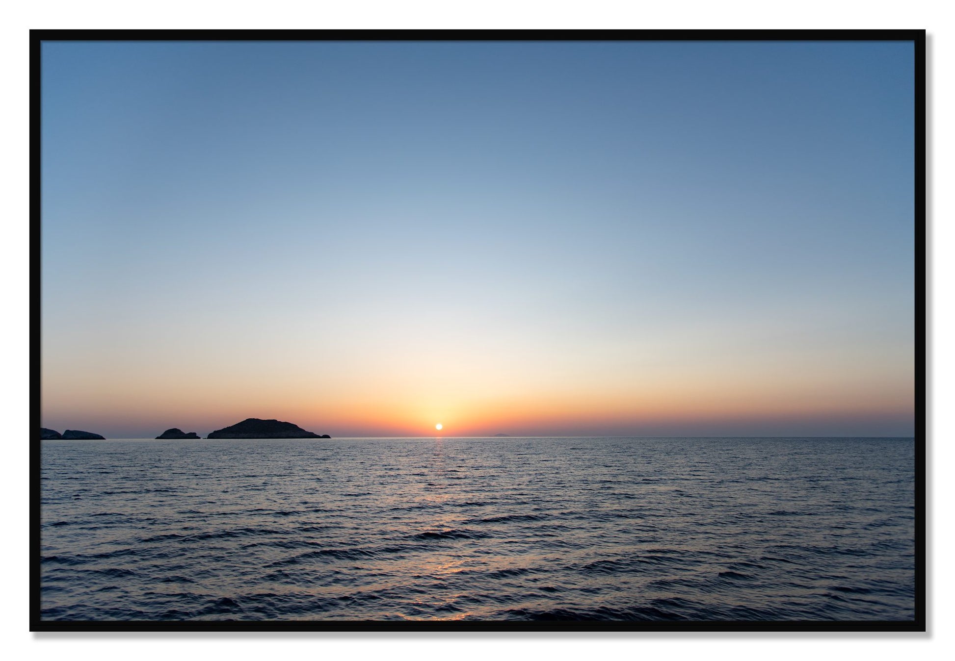 Framed photograph of Greek Ocean by Dylan Ozanich, Black frame, Full Bleed