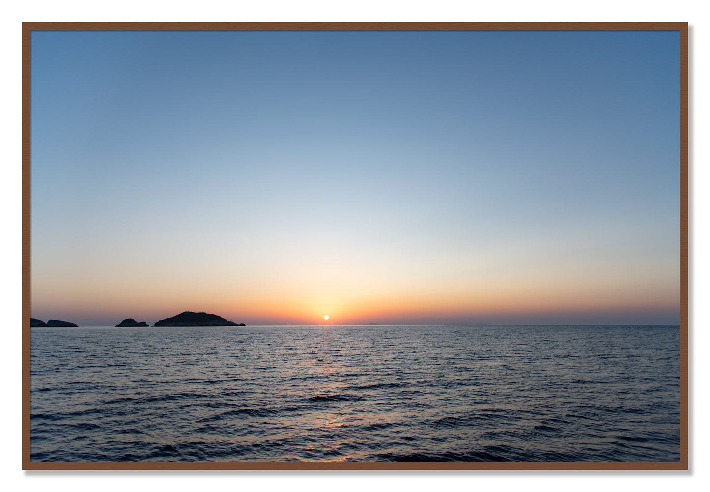 Framed photograph of Greek Ocean by Dylan Ozanich, Walnut frame, Full Bleed