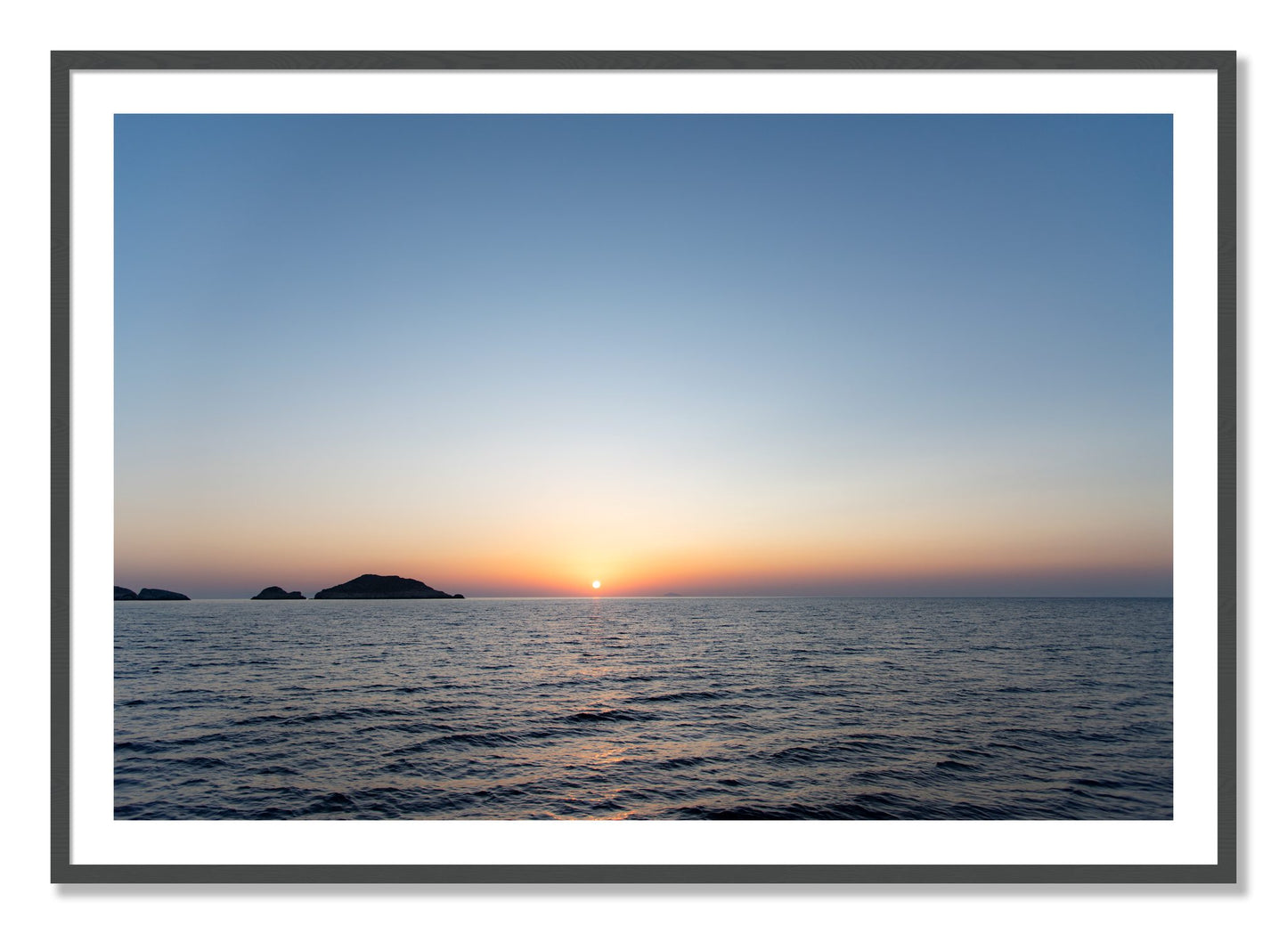Framed photograph of Greek Ocean by Dylan Ozanich, Grey frame, Borders