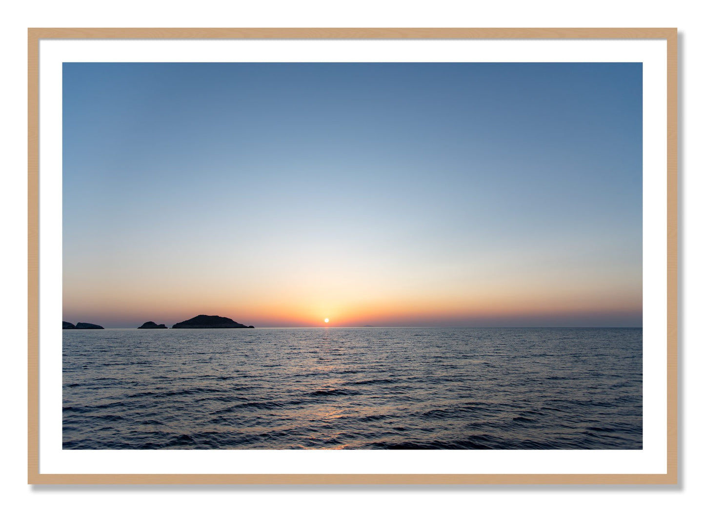 Framed photograph of Greek Ocean by Dylan Ozanich, Oak frame, Borders