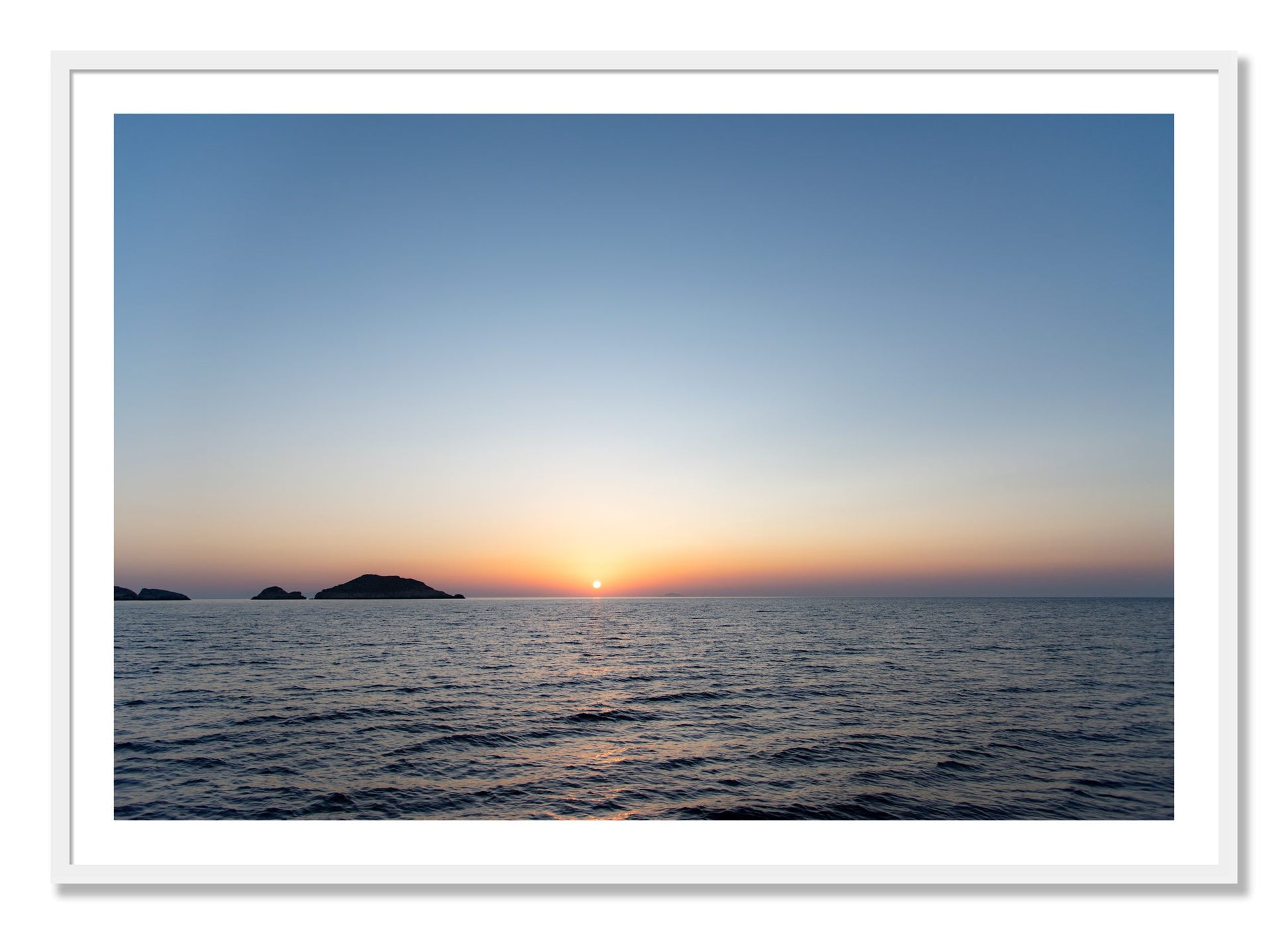 Framed photograph of Greek Ocean by Dylan Ozanich, White frame, Borders