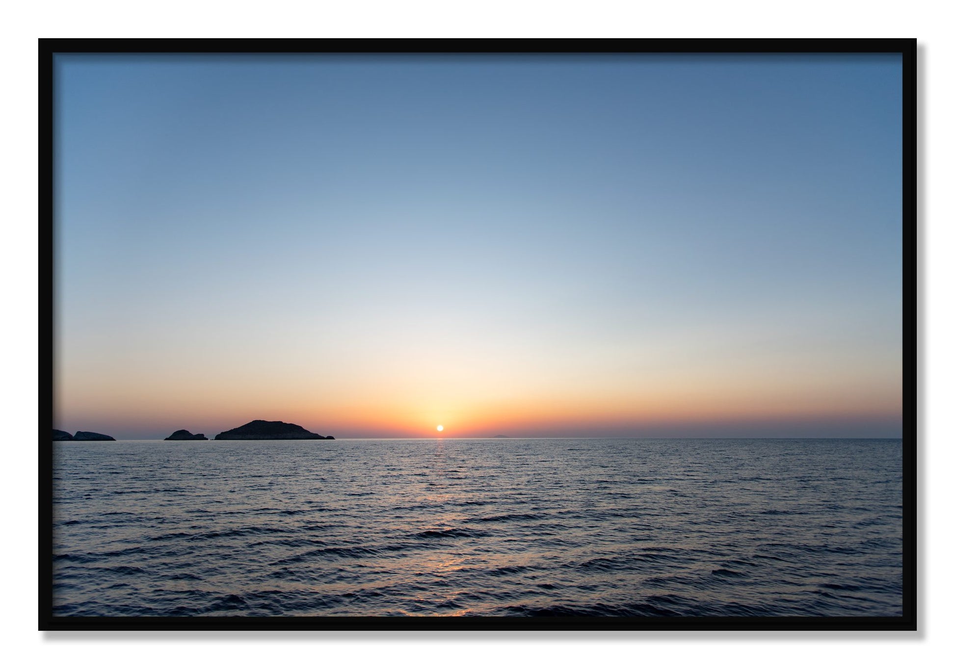 Framed photograph of Greek Ocean by Dylan Ozanich, Black frame, Full Bleed