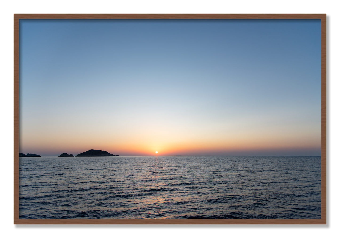 Framed photograph of Greek Ocean by Dylan Ozanich, Walnut frame, Full Bleed