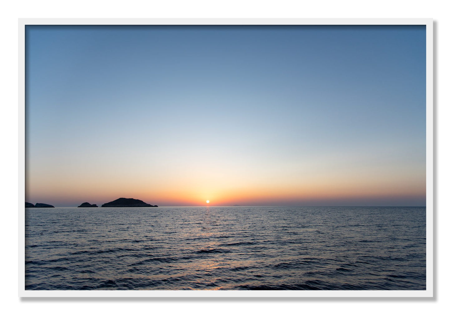 Framed photograph of Greek Ocean by Dylan Ozanich, White frame, Full Bleed