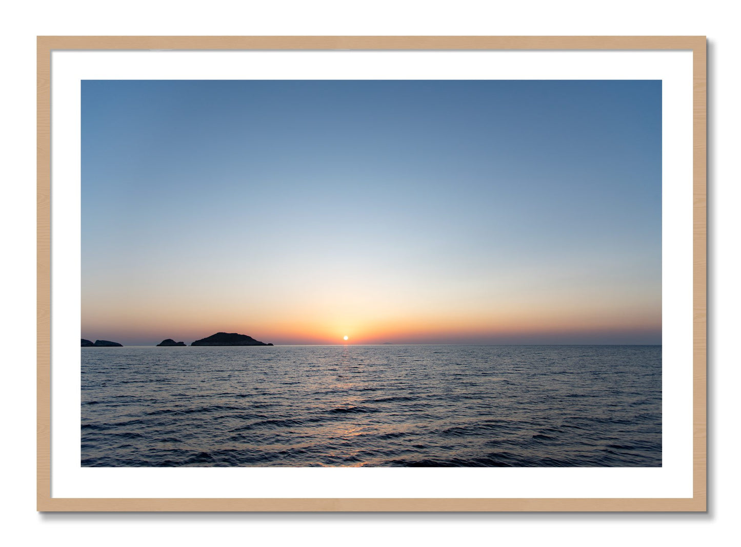Framed photograph of Greek Ocean by Dylan Ozanich, Oak frame, Borders