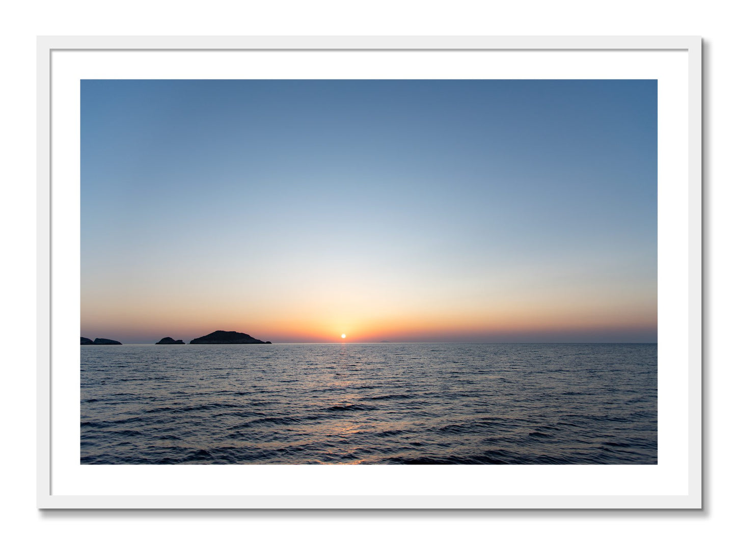 Framed photograph of Greek Ocean by Dylan Ozanich, White frame, Borders