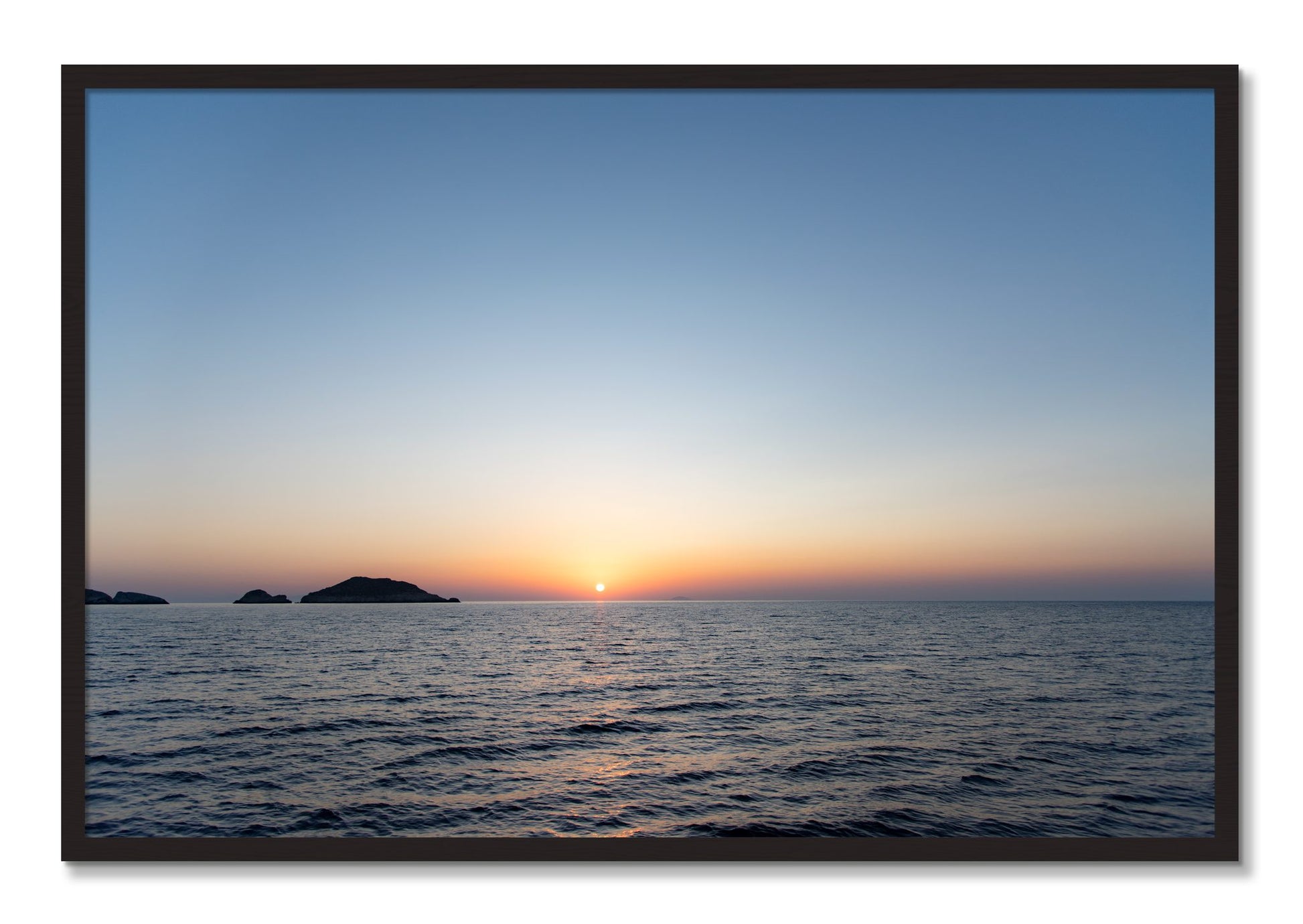 Framed photograph of Greek Ocean by Dylan Ozanich, Black Walnut frame, Full Bleed