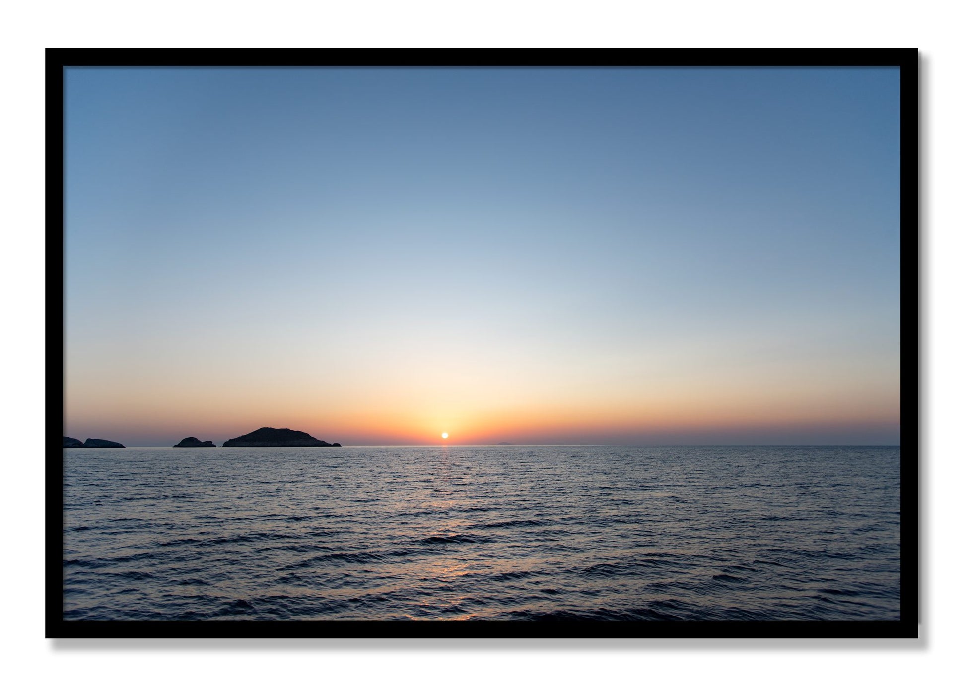 Framed photograph of Greek Ocean by Dylan Ozanich, Black frame, Full Bleed