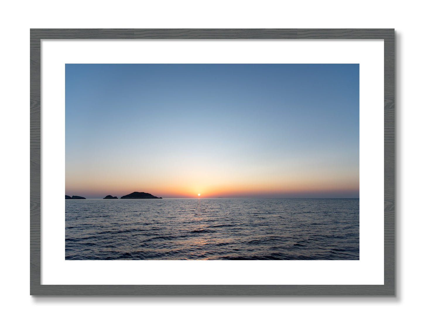 Framed photograph of Greek Ocean by Dylan Ozanich, Grey frame, Borders