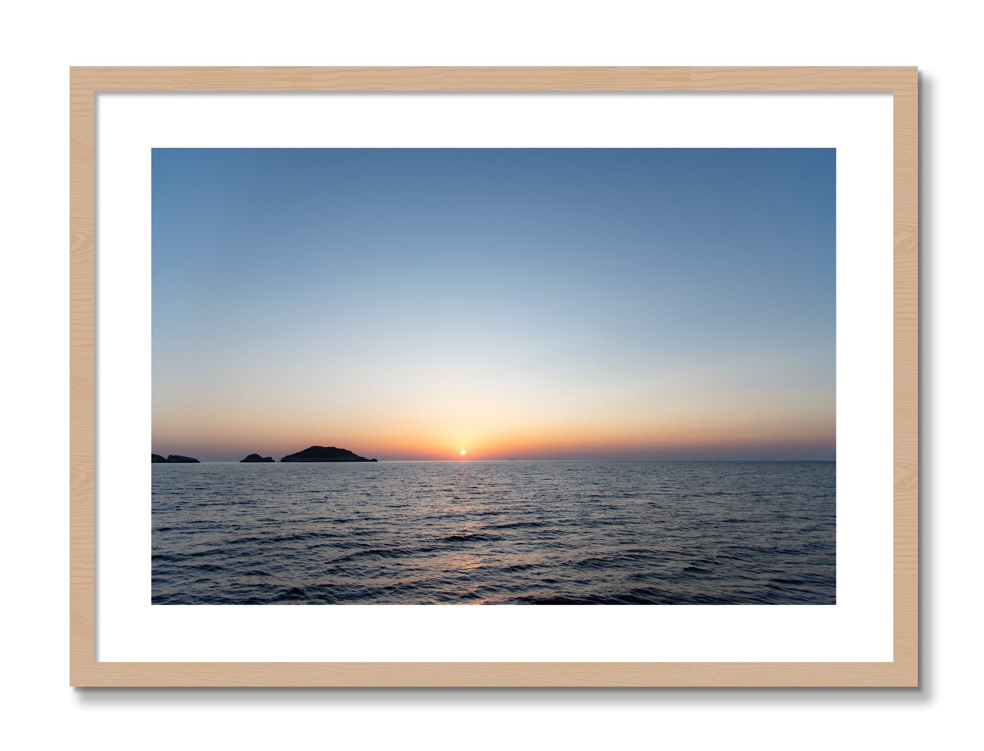 Framed photograph of Greek Ocean by Dylan Ozanich, Oak frame, Borders