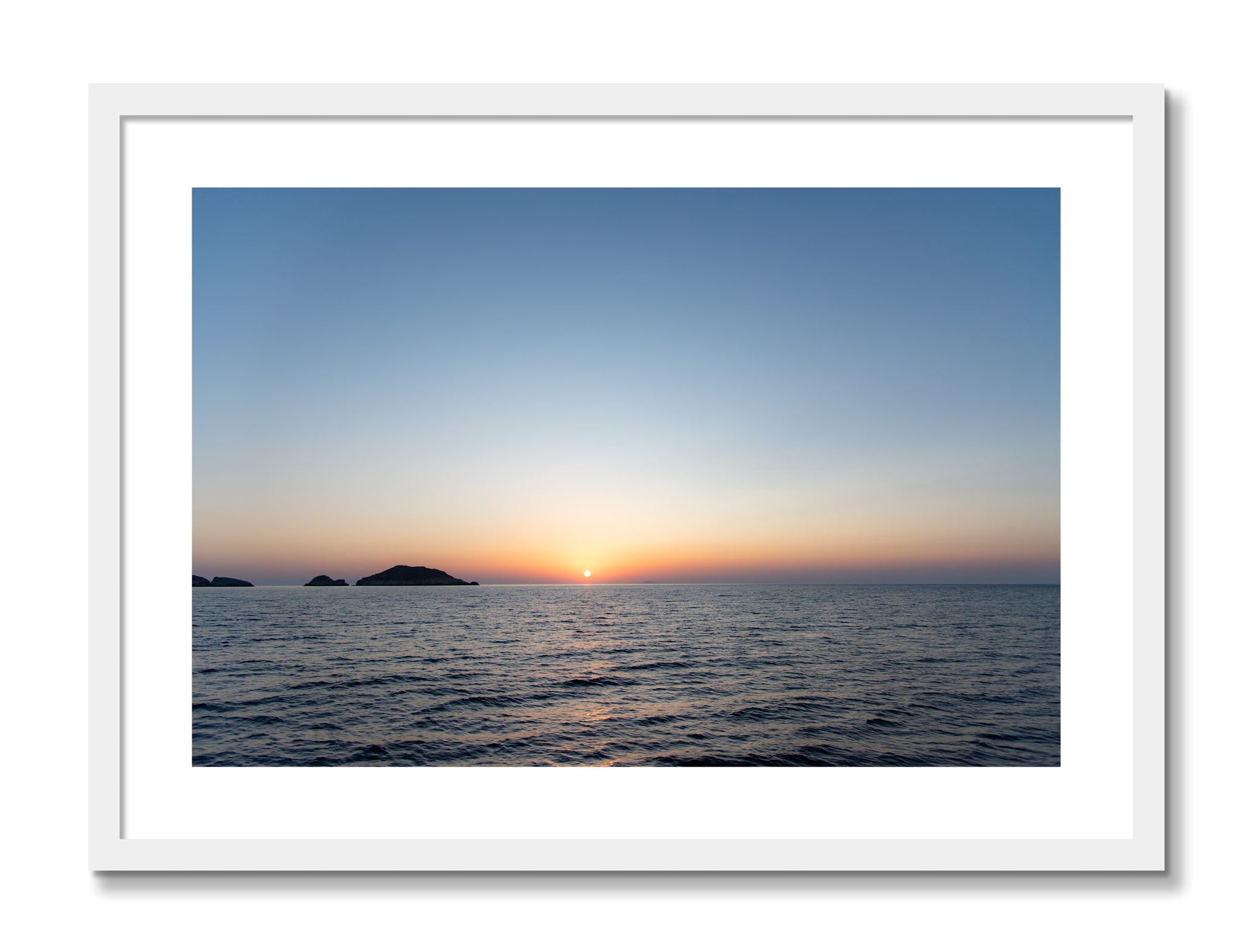 Framed photograph of Greek Ocean by Dylan Ozanich, White frame, Borders