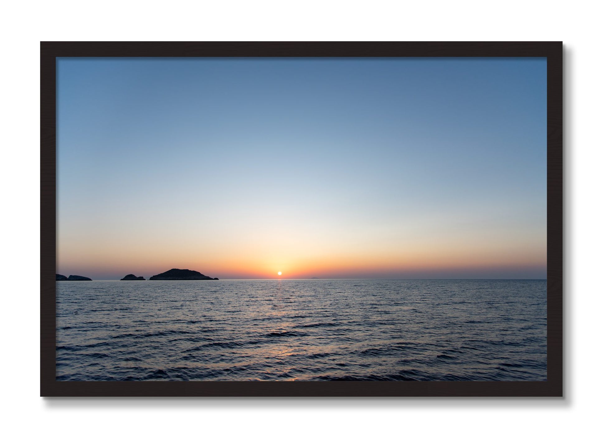 Framed photograph of Greek Ocean by Dylan Ozanich, Black Walnut frame, Full Bleed