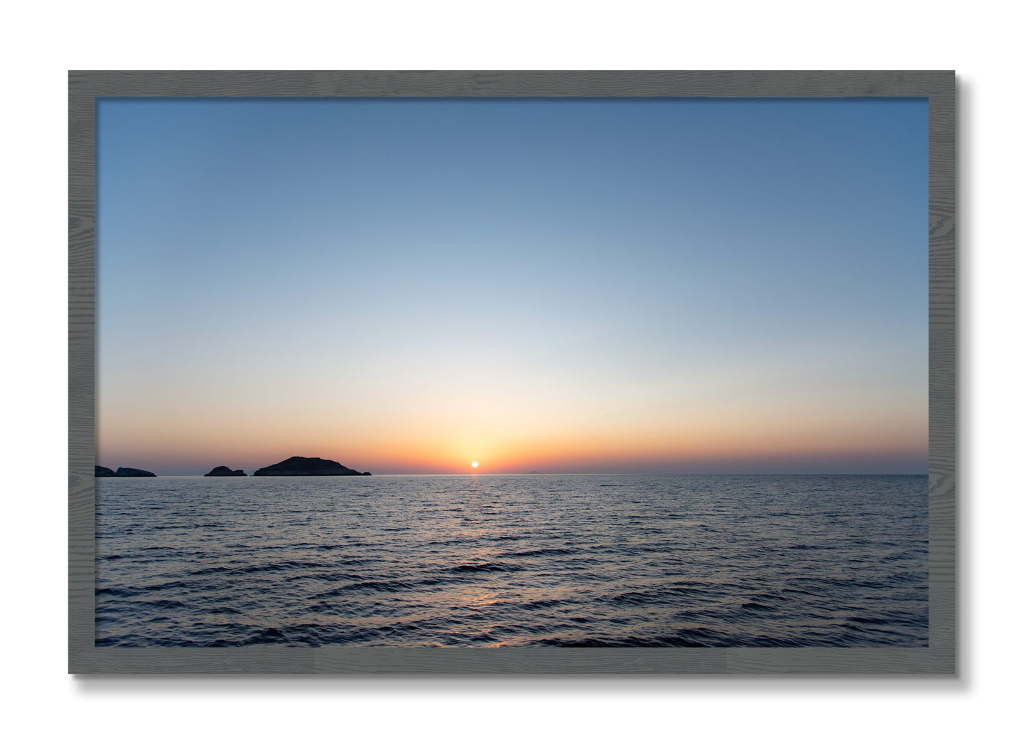 Framed photograph of Greek Ocean by Dylan Ozanich, Grey frame, Full Bleed