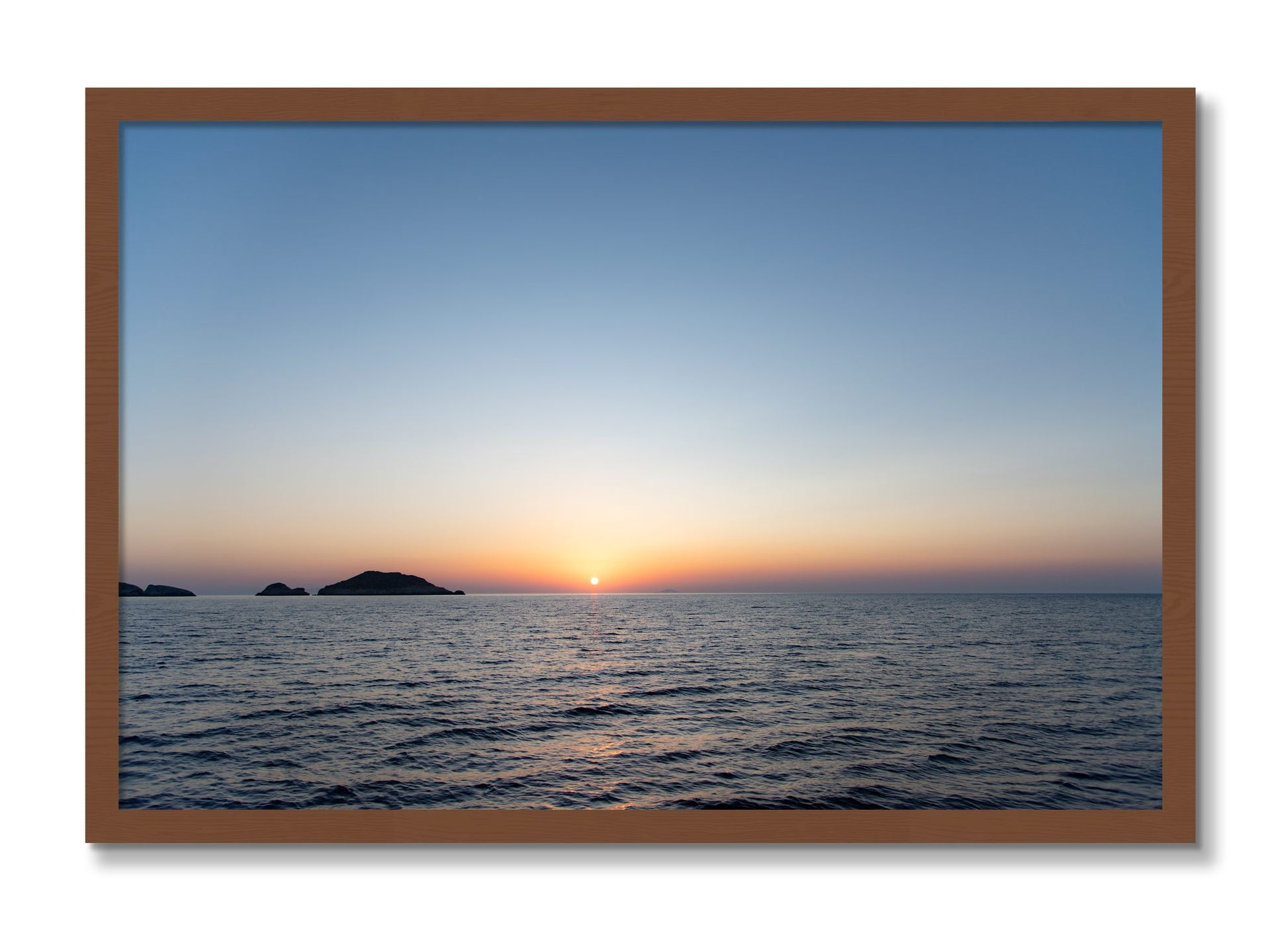 Framed photograph of Greek Ocean by Dylan Ozanich, Walnut frame, Full Bleed