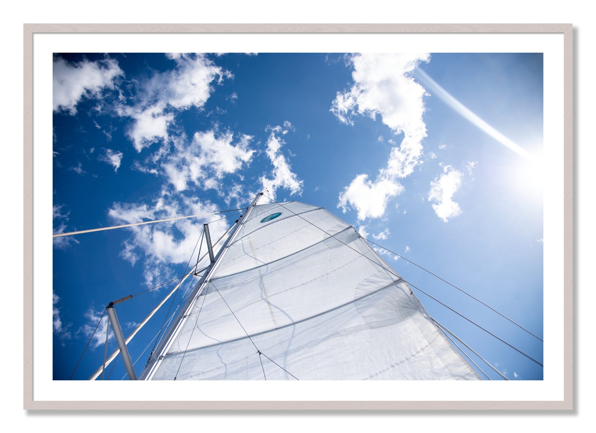 Framed photograph of Greek Sky by Dylan Ozanich, White Maple frame, Borders