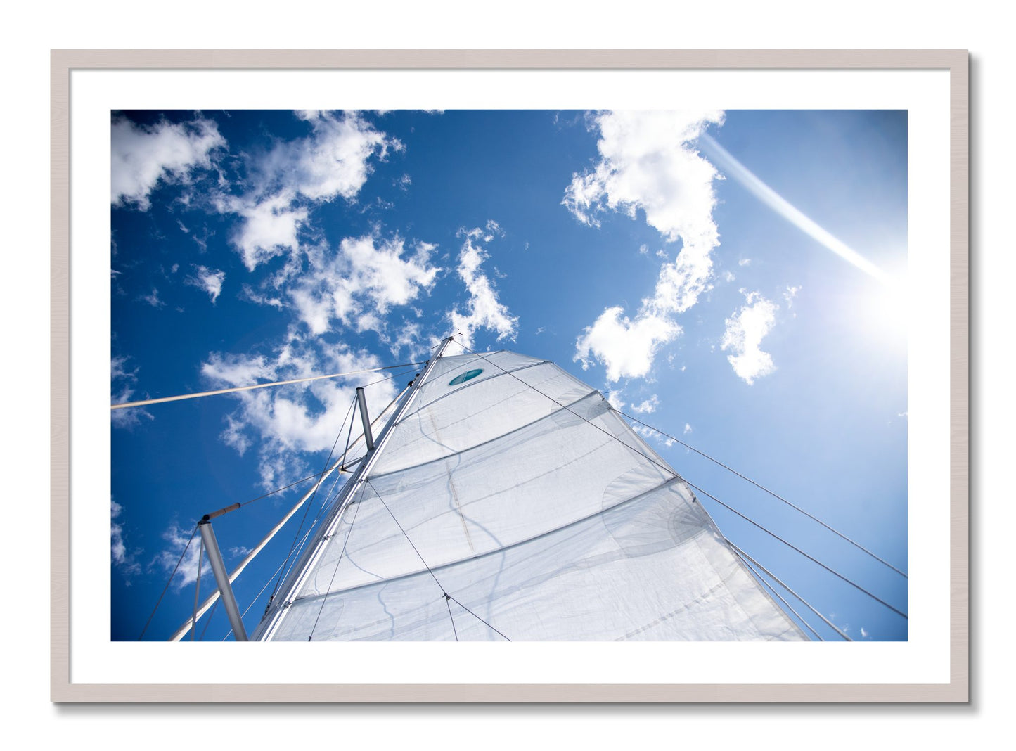 Framed photograph of Greek Sky by Dylan Ozanich, White Maple frame, Borders