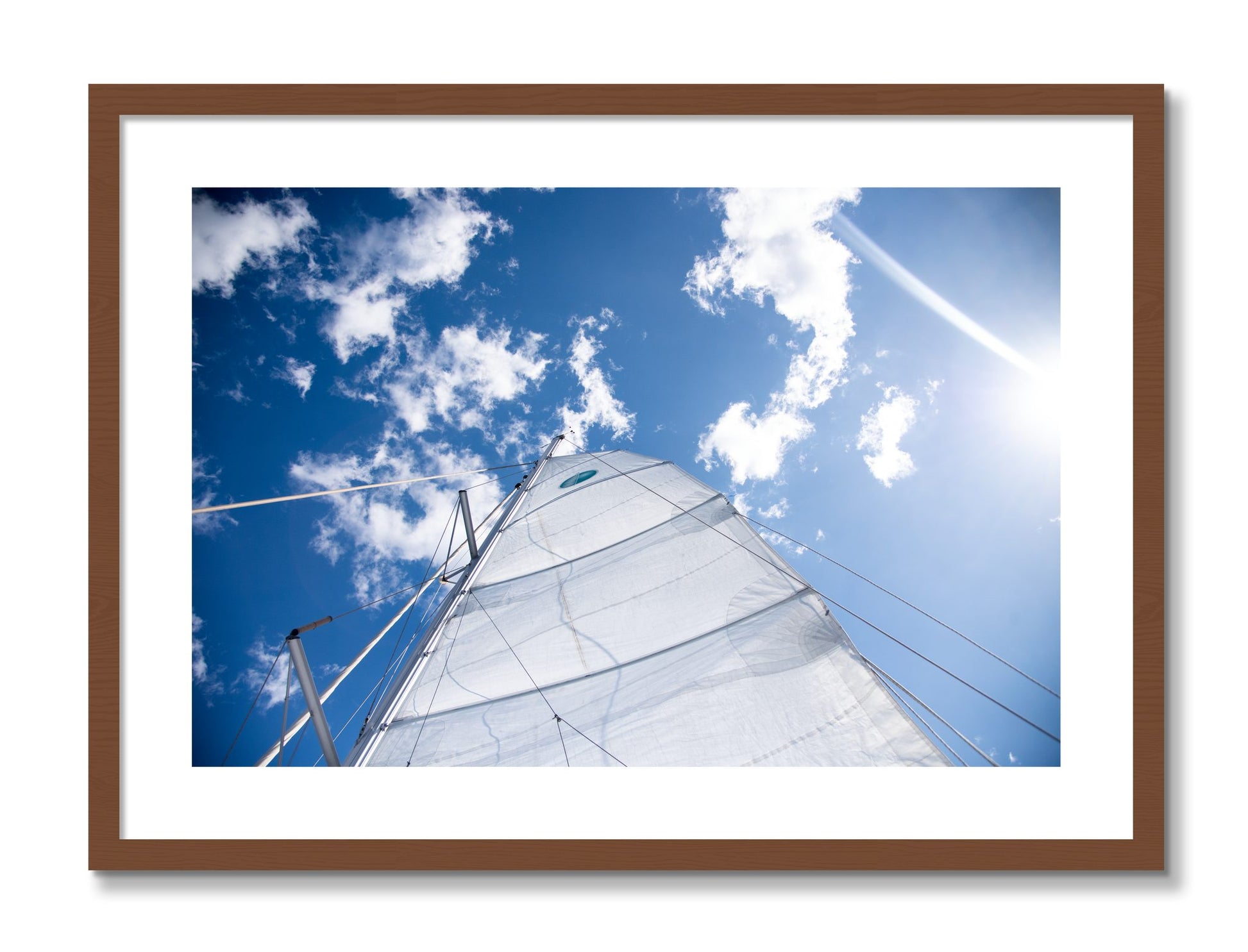 Framed photograph of Greek Sky by Dylan Ozanich, Walnut frame, Borders