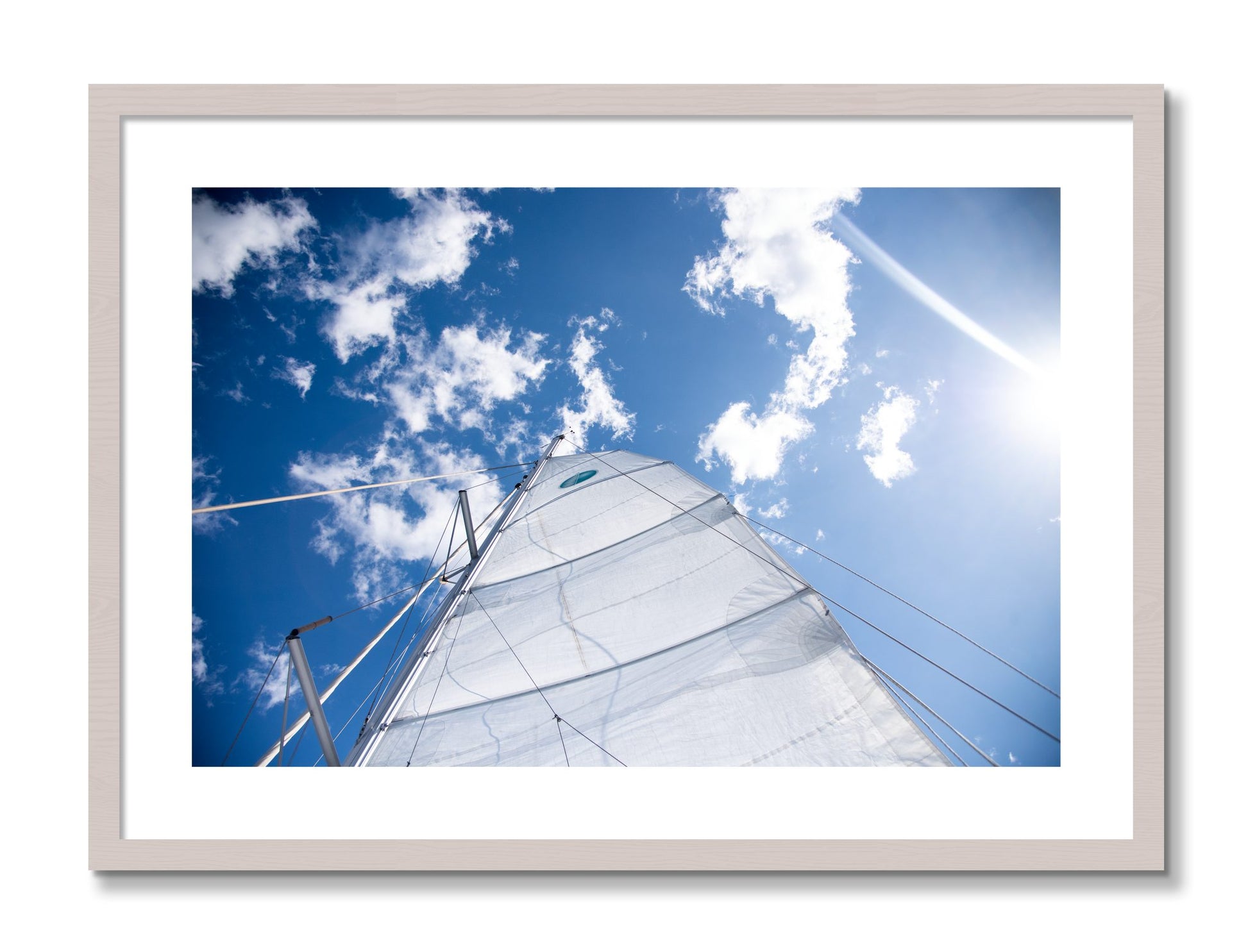 Framed photograph of Greek Sky by Dylan Ozanich, White Maple frame, Borders