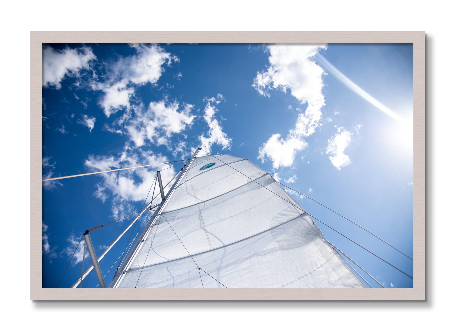 Framed photograph of Greek Sky by Dylan Ozanich, White Maple frame, Full Bleed