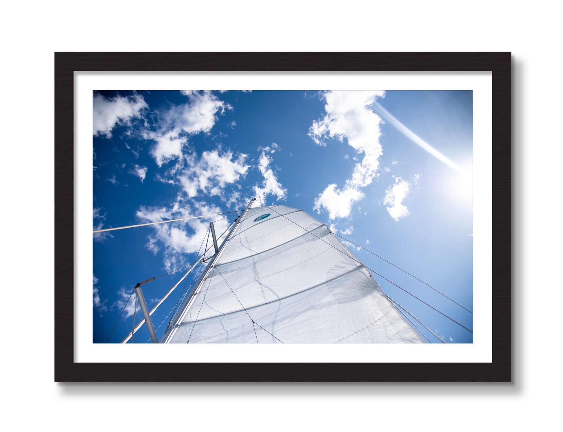 Framed photograph of Greek Sky by Dylan Ozanich, Black Walnut frame, Borders