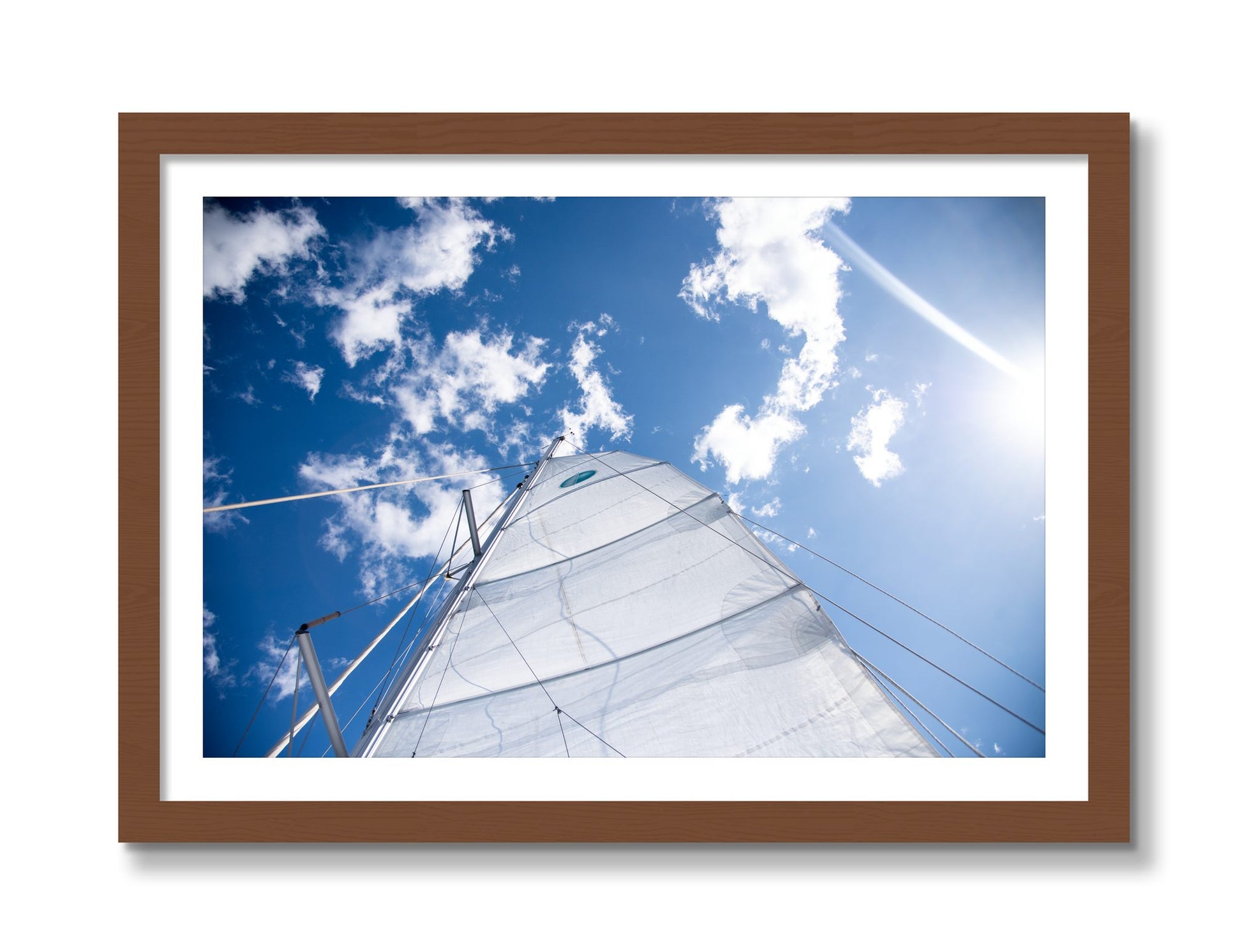 Framed photograph of Greek Sky by Dylan Ozanich, Walnut frame, Borders