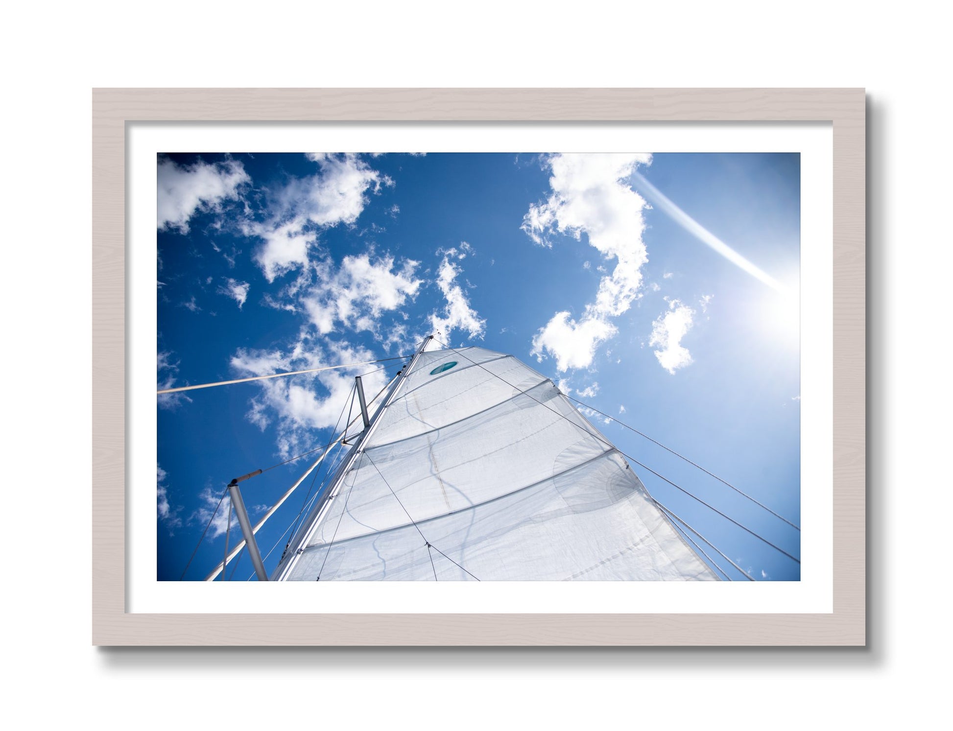 Framed photograph of Greek Sky by Dylan Ozanich, White Maple frame, Borders