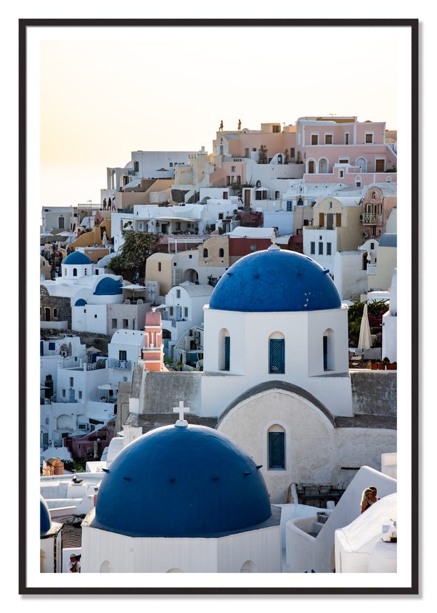 Greek Village by Dylan Ozanich, 48×72 print with a White Border in a Black Walnut frame