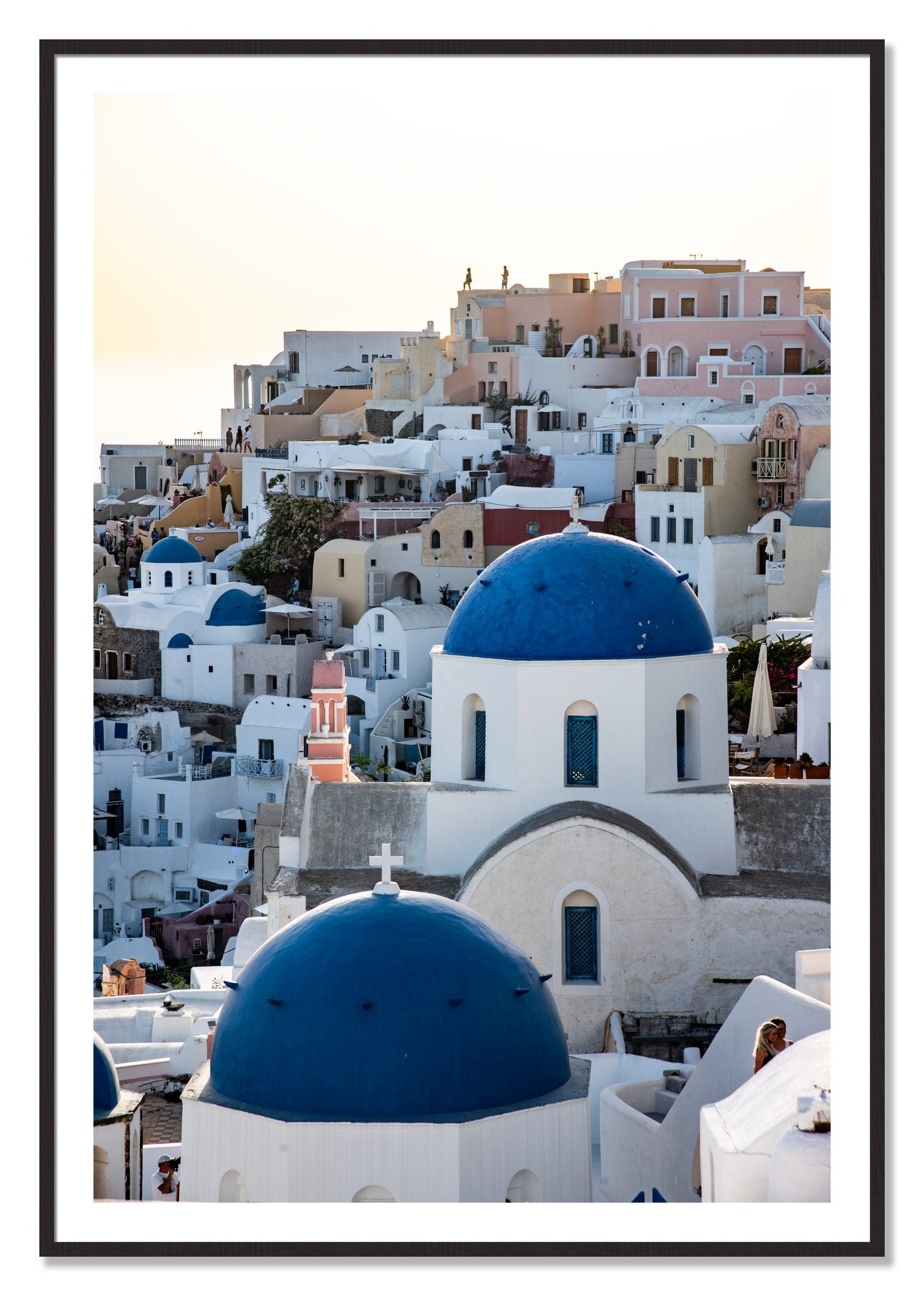 Framed photograph of Greek Village by Dylan Ozanich, Black Walnut frame, Borders