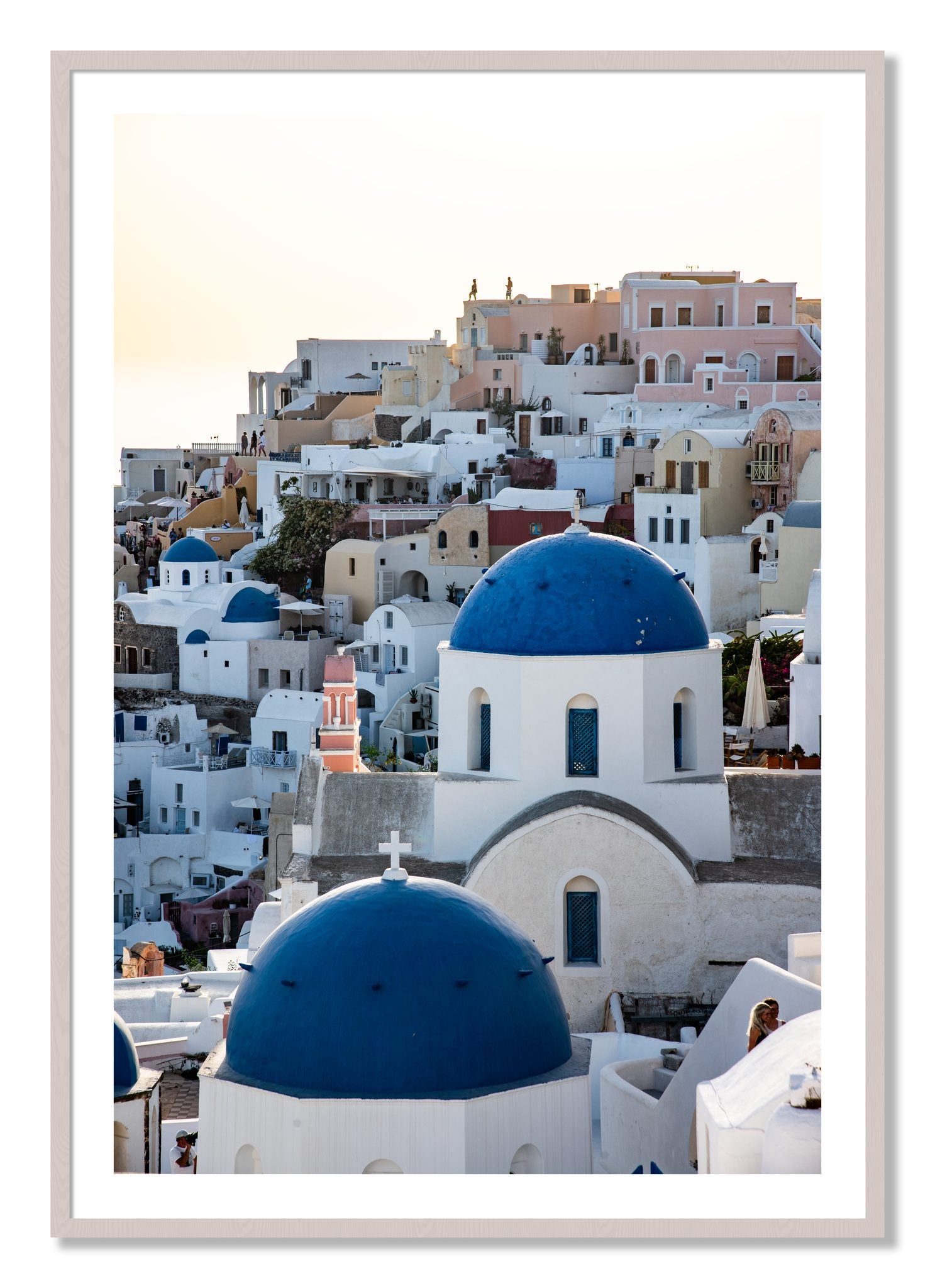 Framed photograph of Greek Village by Dylan Ozanich, White Maple frame, Borders