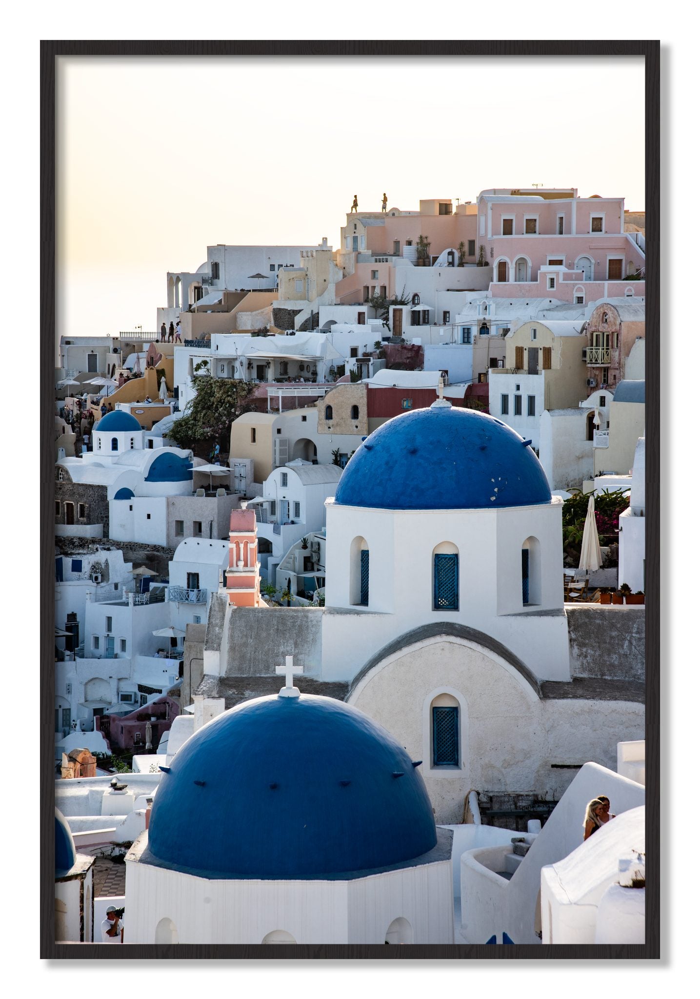 Framed photograph of Greek Village by Dylan Ozanich, Black Walnut frame, Full Bleed
