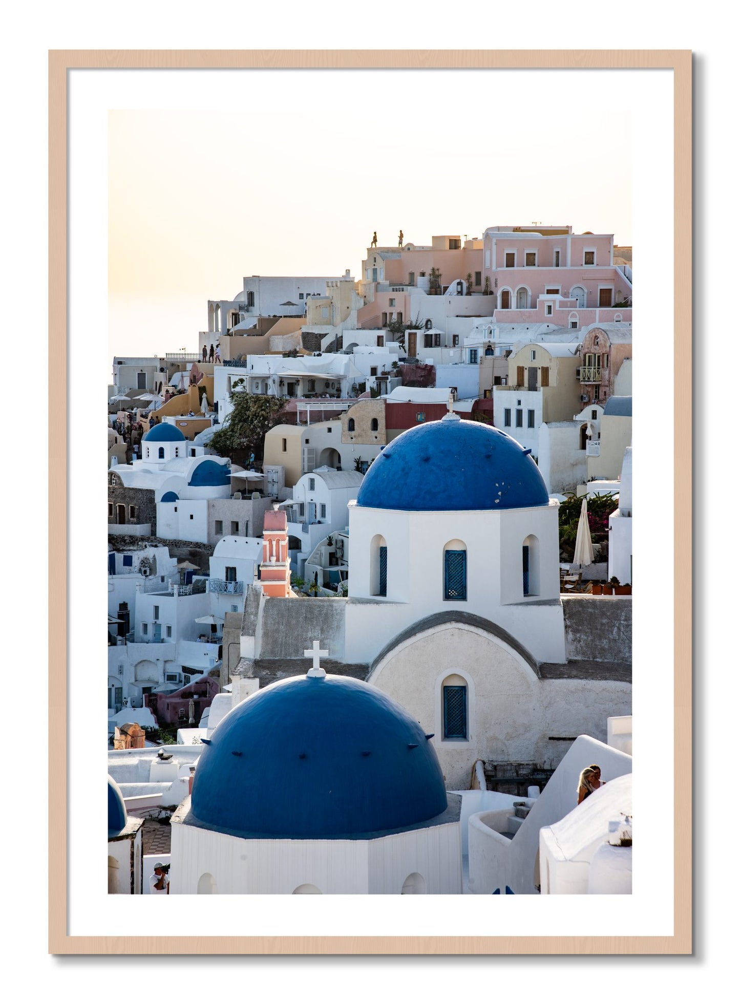 Framed photograph of Greek Village by Dylan Ozanich, Maple frame, Borders