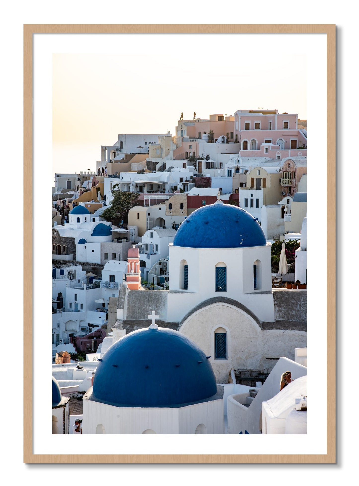 Framed photograph of Greek Village by Dylan Ozanich, Oak frame, Borders