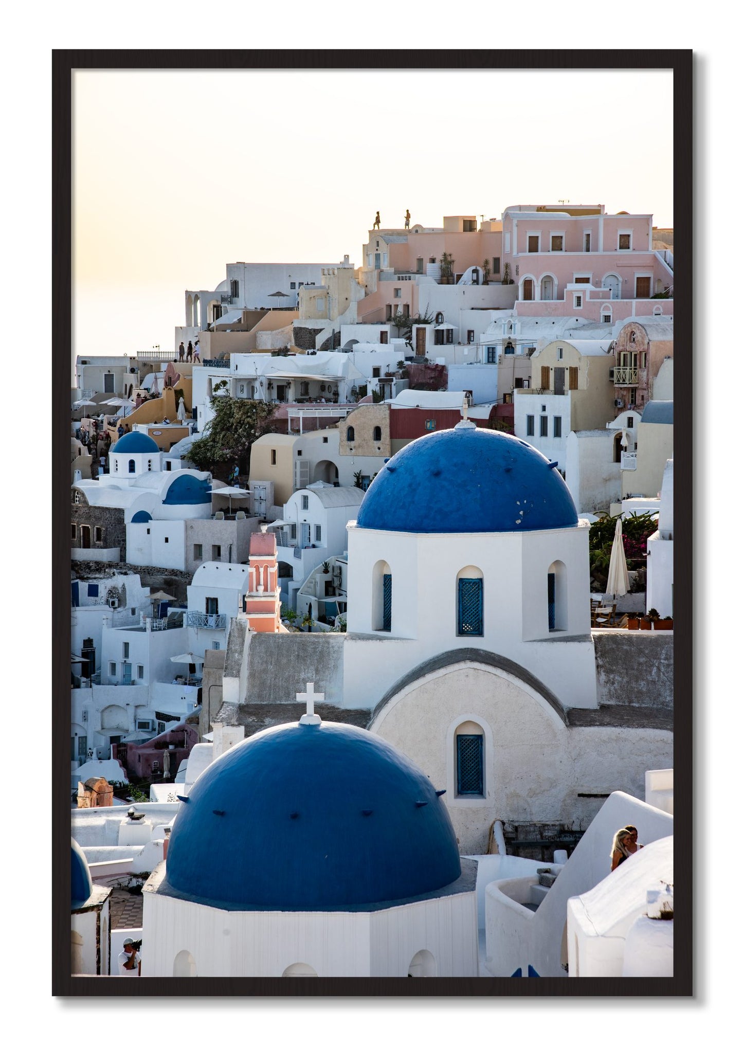 Framed photograph of Greek Village by Dylan Ozanich, Black Walnut frame, Full Bleed