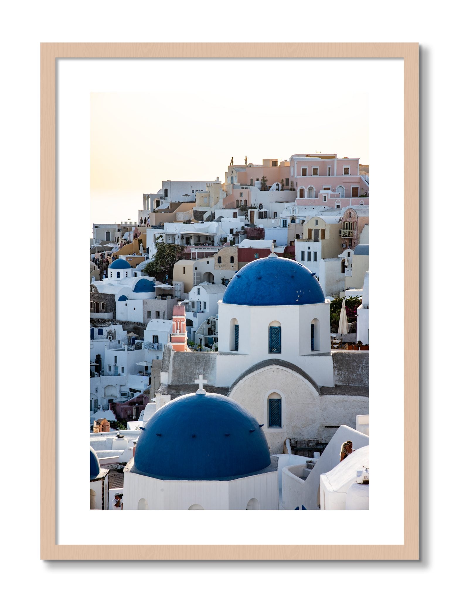 Framed photograph of Greek Village by Dylan Ozanich, Maple frame, Borders