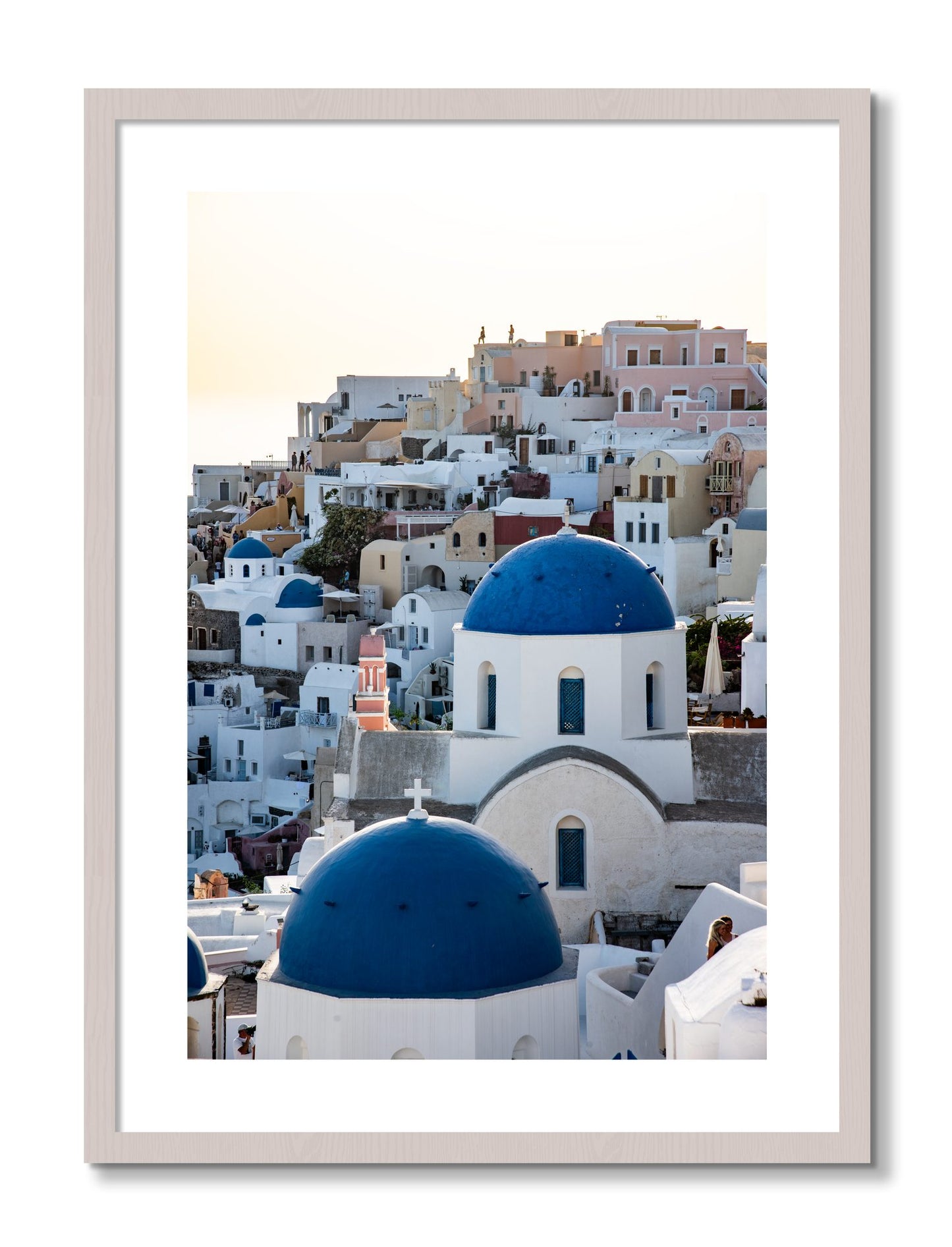 Framed photograph of Greek Village by Dylan Ozanich, White Maple frame, Borders