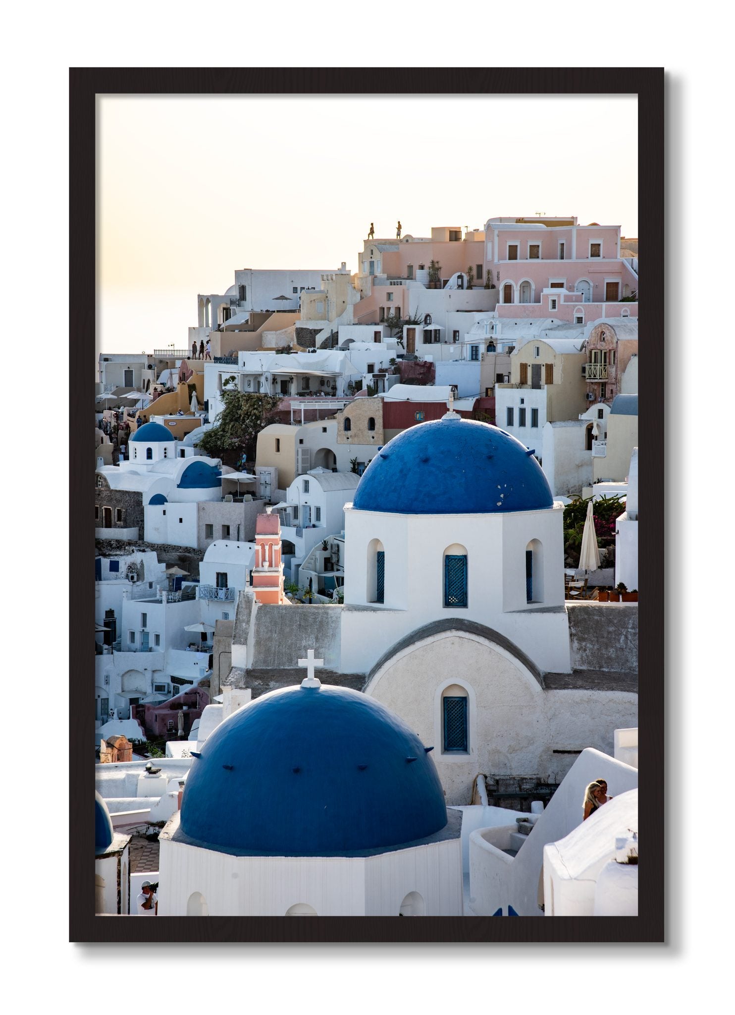 Framed photograph of Greek Village by Dylan Ozanich, Black Walnut frame, Full Bleed
