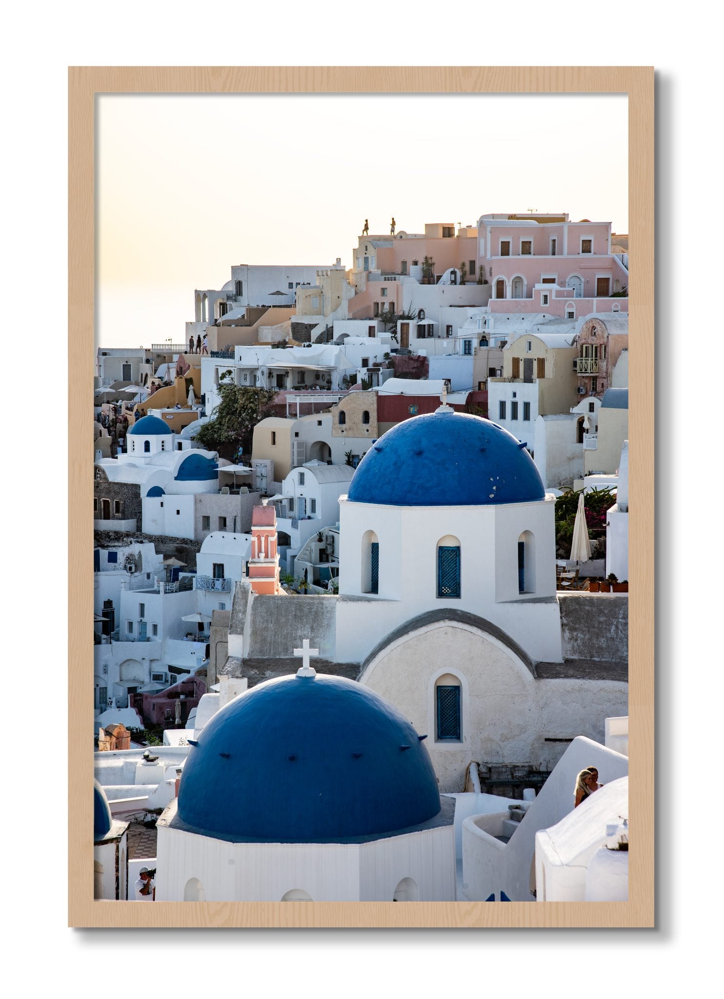 Framed photograph of Greek Village by Dylan Ozanich, Oak frame, Full Bleed