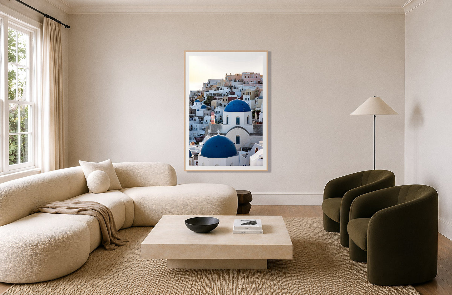 Framed photograph of Greek Village by Dylan Ozanich displayed on a wall