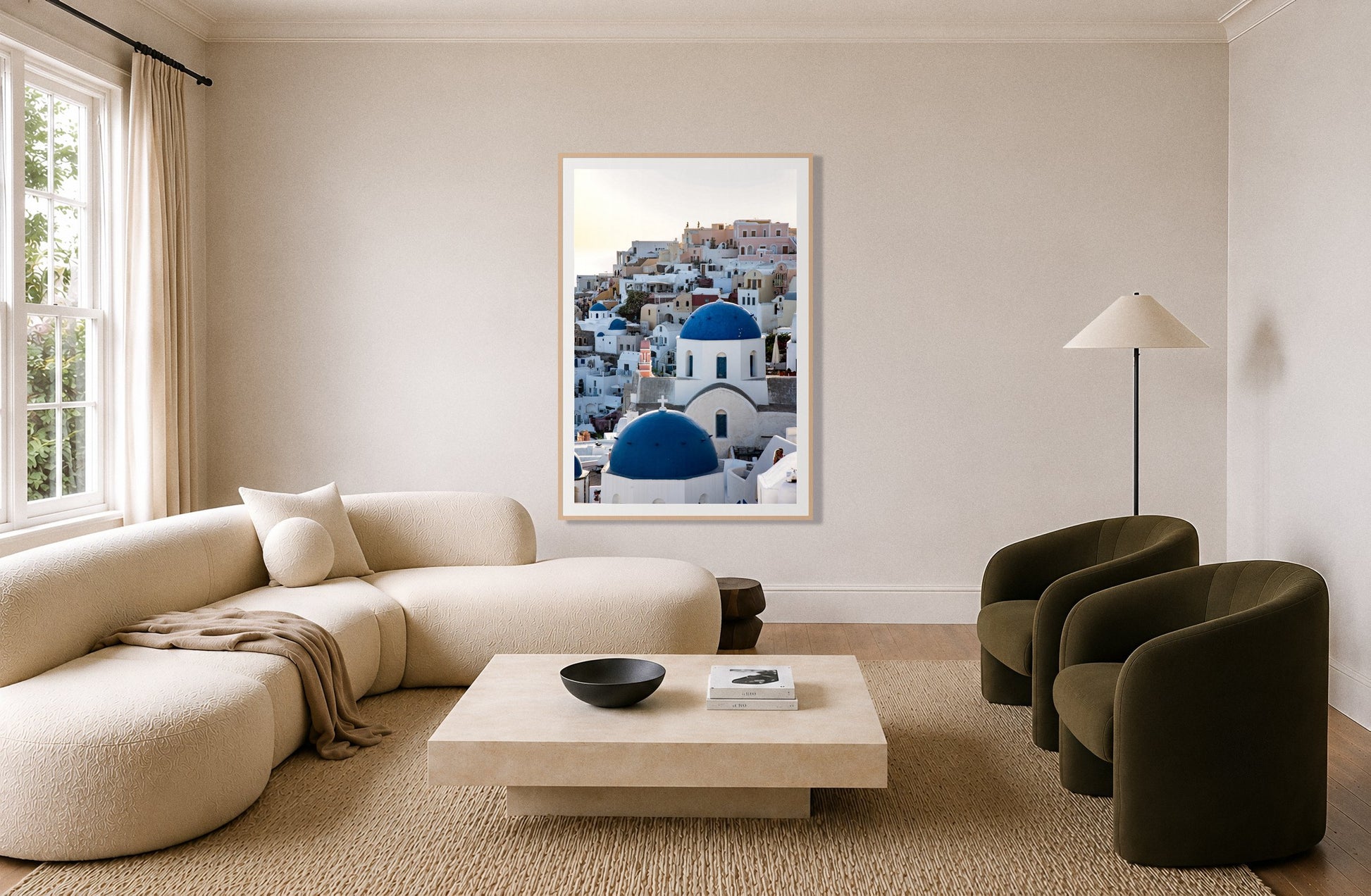 Framed photograph of Greek Village by Dylan Ozanich displayed on a wall
