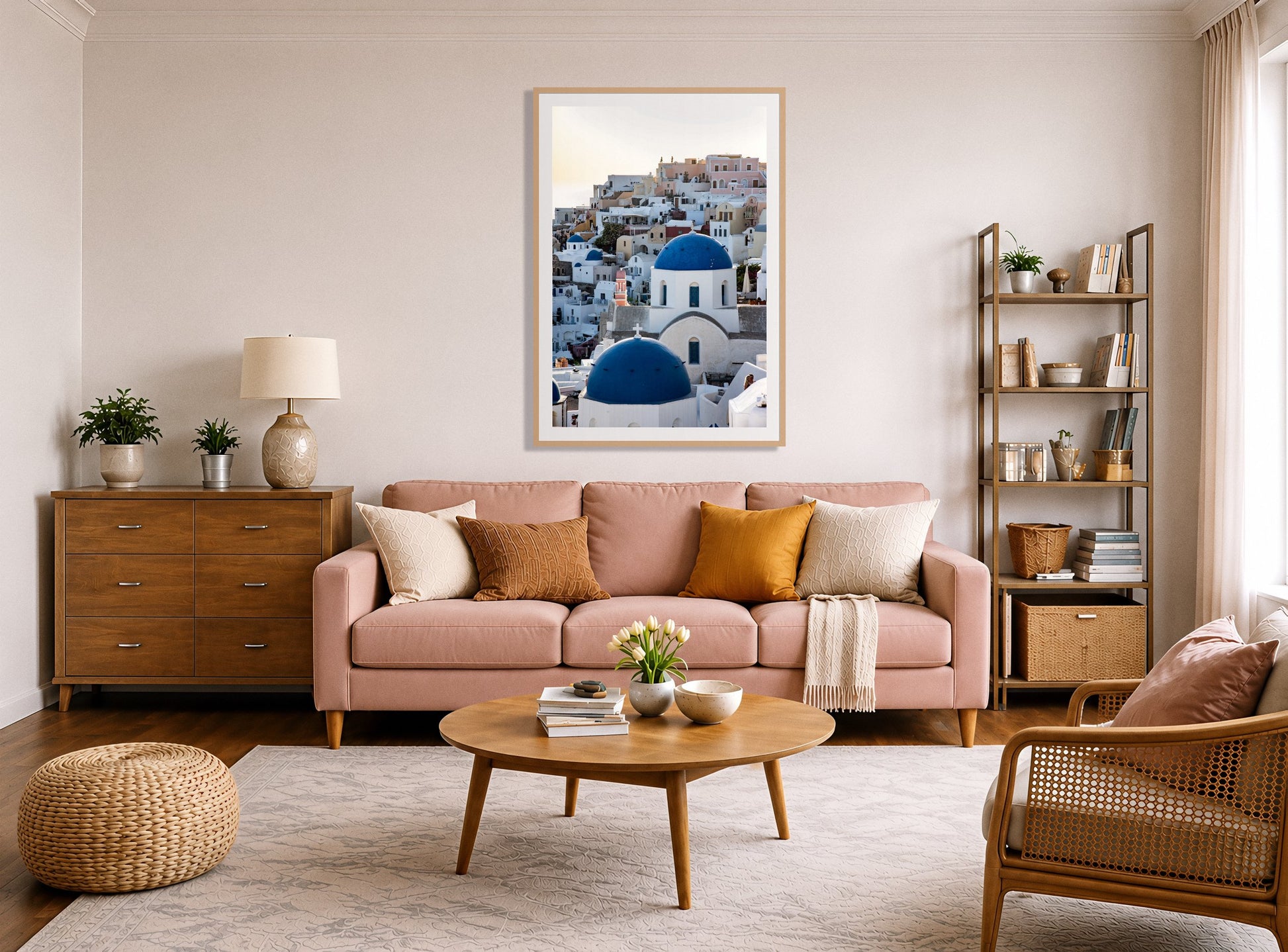 Framed photograph of Greek Village by Dylan Ozanich displayed on a wall