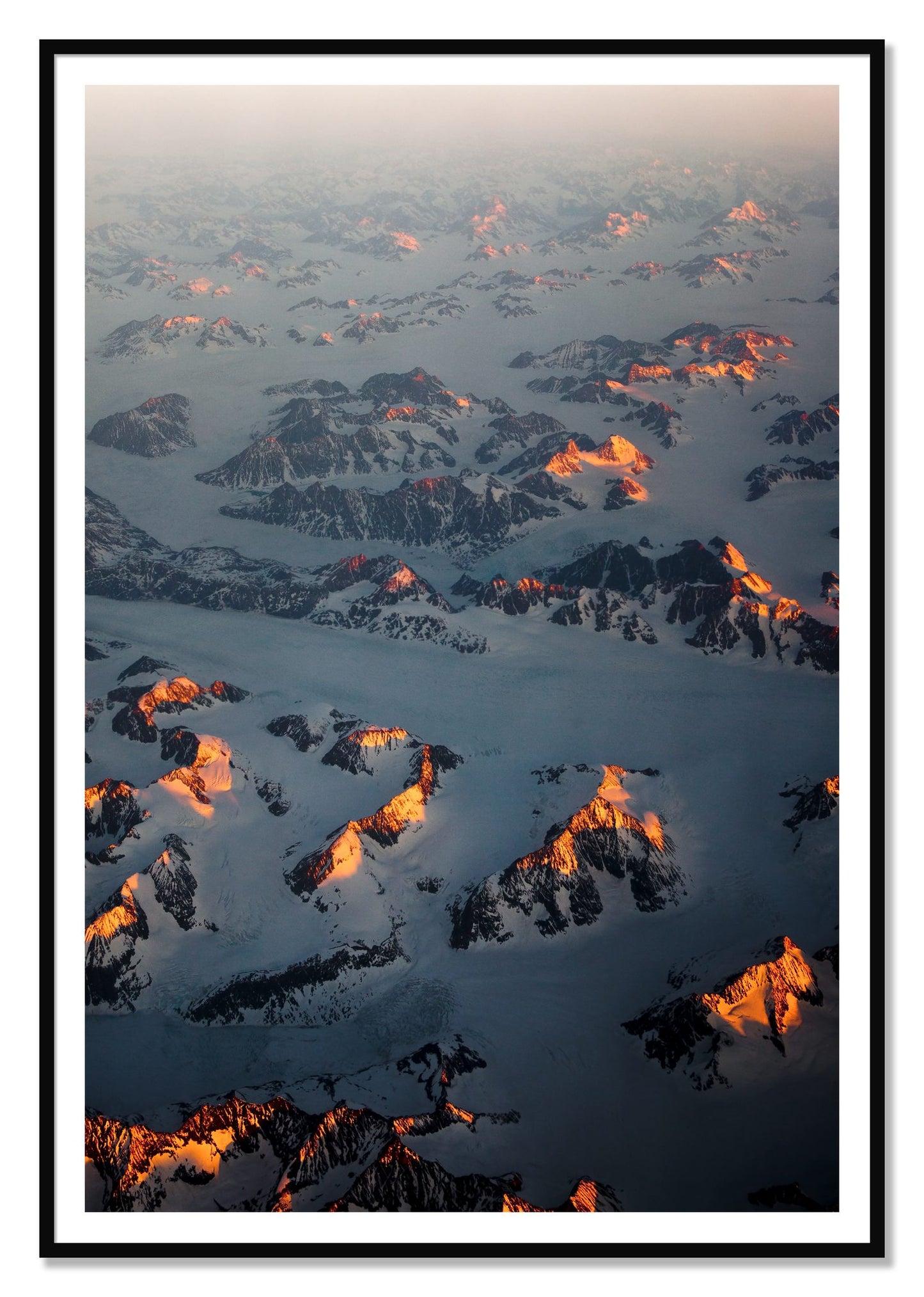 Greenland Light by Dylan Ozanich, 48×72 print with a White Border in a Black frame