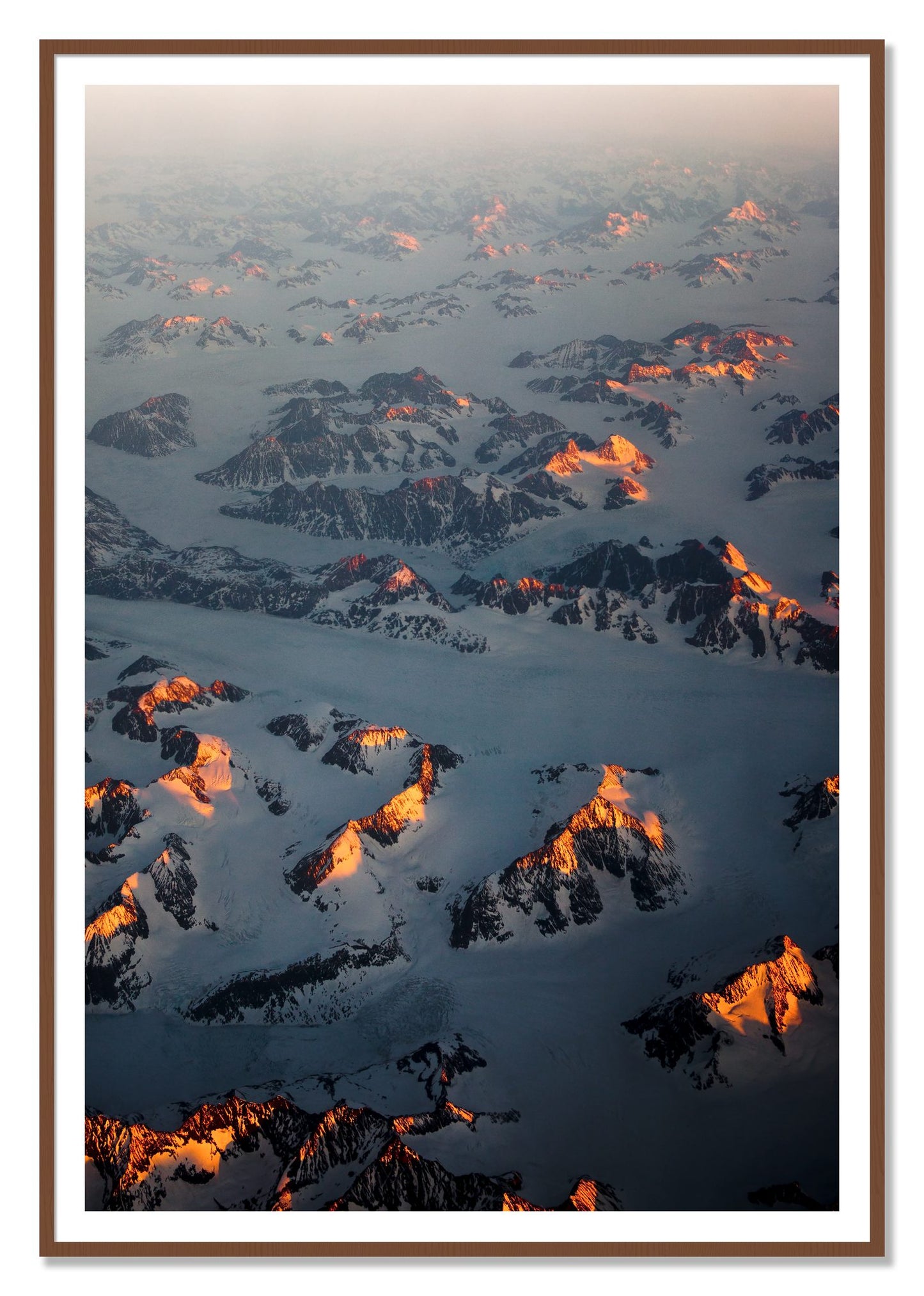 Greenland Light by Dylan Ozanich, 48×72 print with a White Border in a Walnut frame