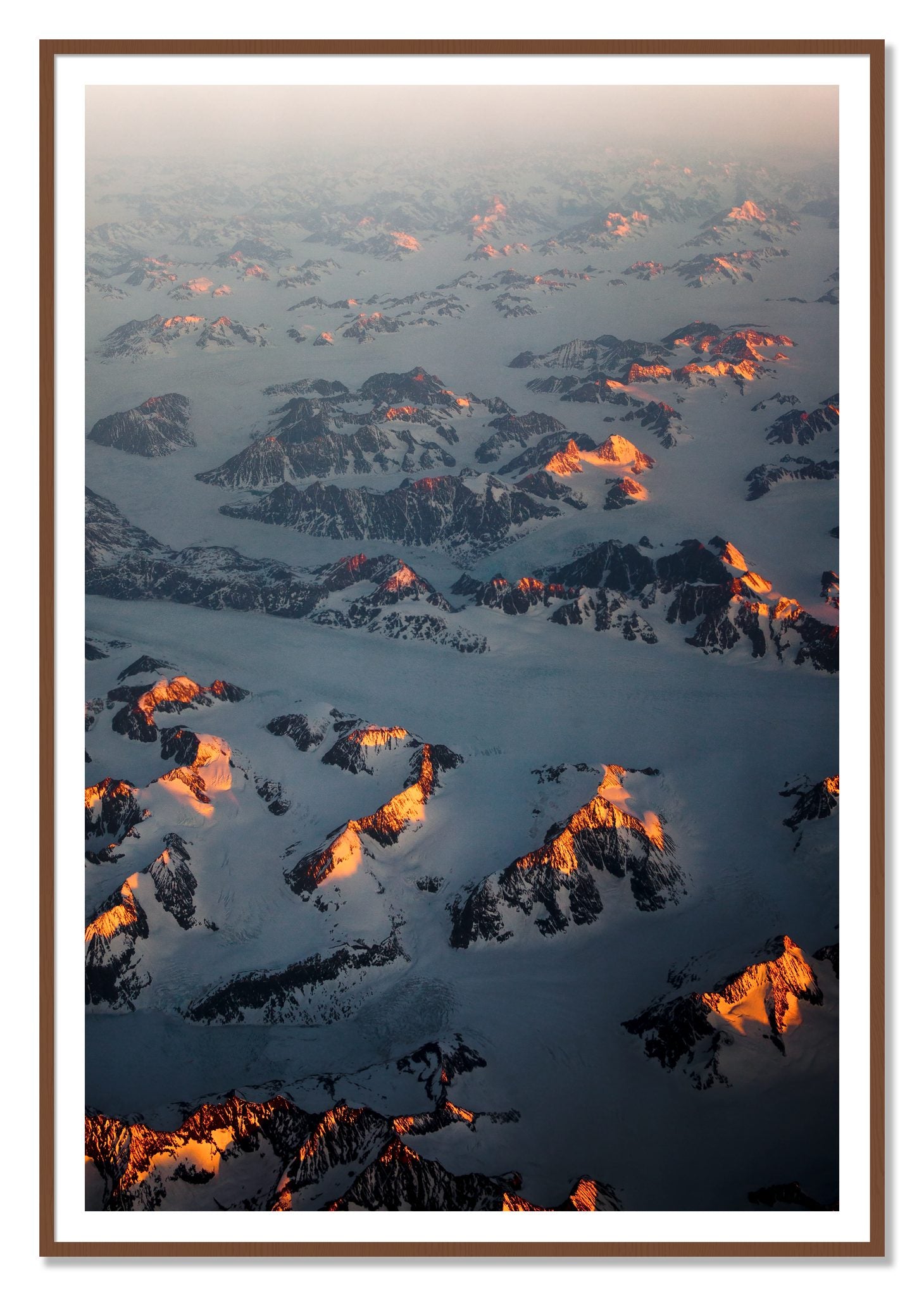 Greenland Light by Dylan Ozanich, 48×72 print with a White Border in a Walnut frame